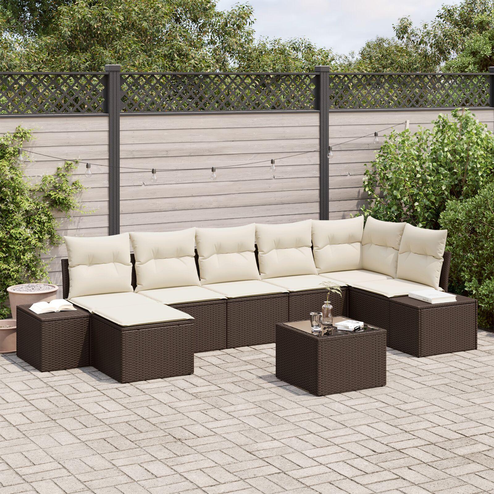Havesofa Sæt med pude 8 stk Brun Poly rattan
