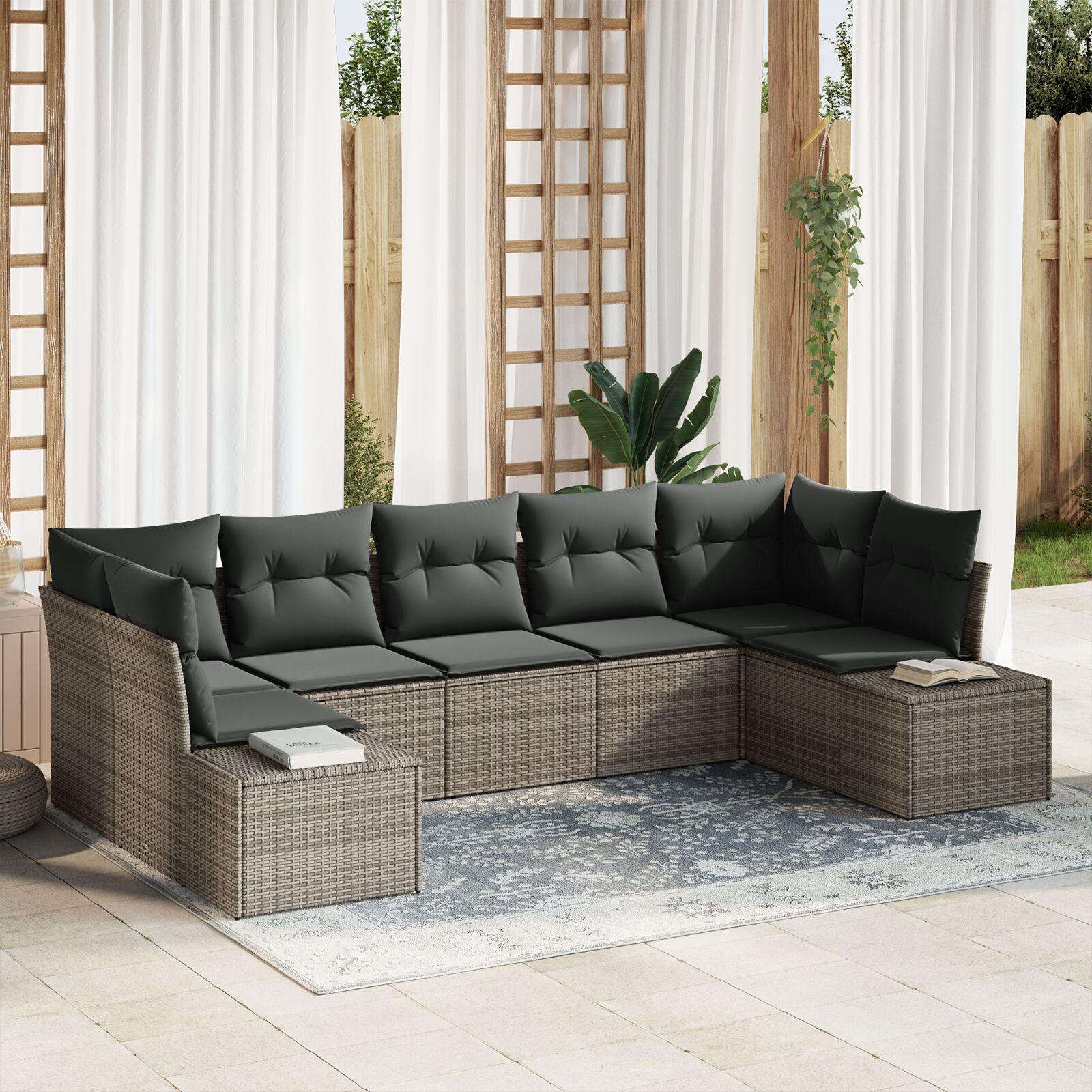 Havesofa Sæt Med Pude 7 Dele Polyrattan - Grå
