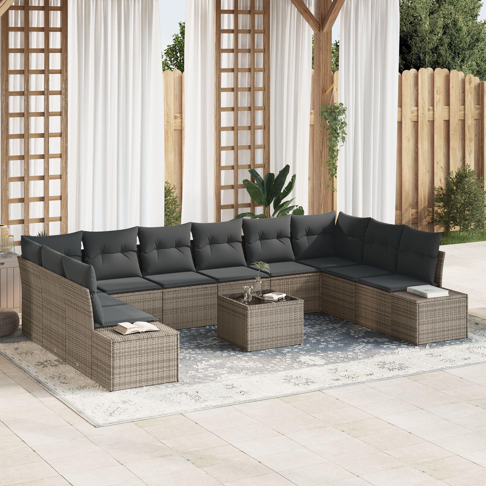 10-delt Have Sofa Sæt Med Hynder Sort Poly Rattan