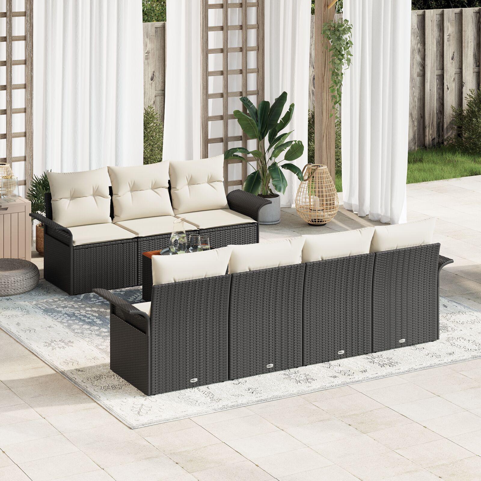 Modulært havesofasæt med puder - 8 dele, sort polyrattan