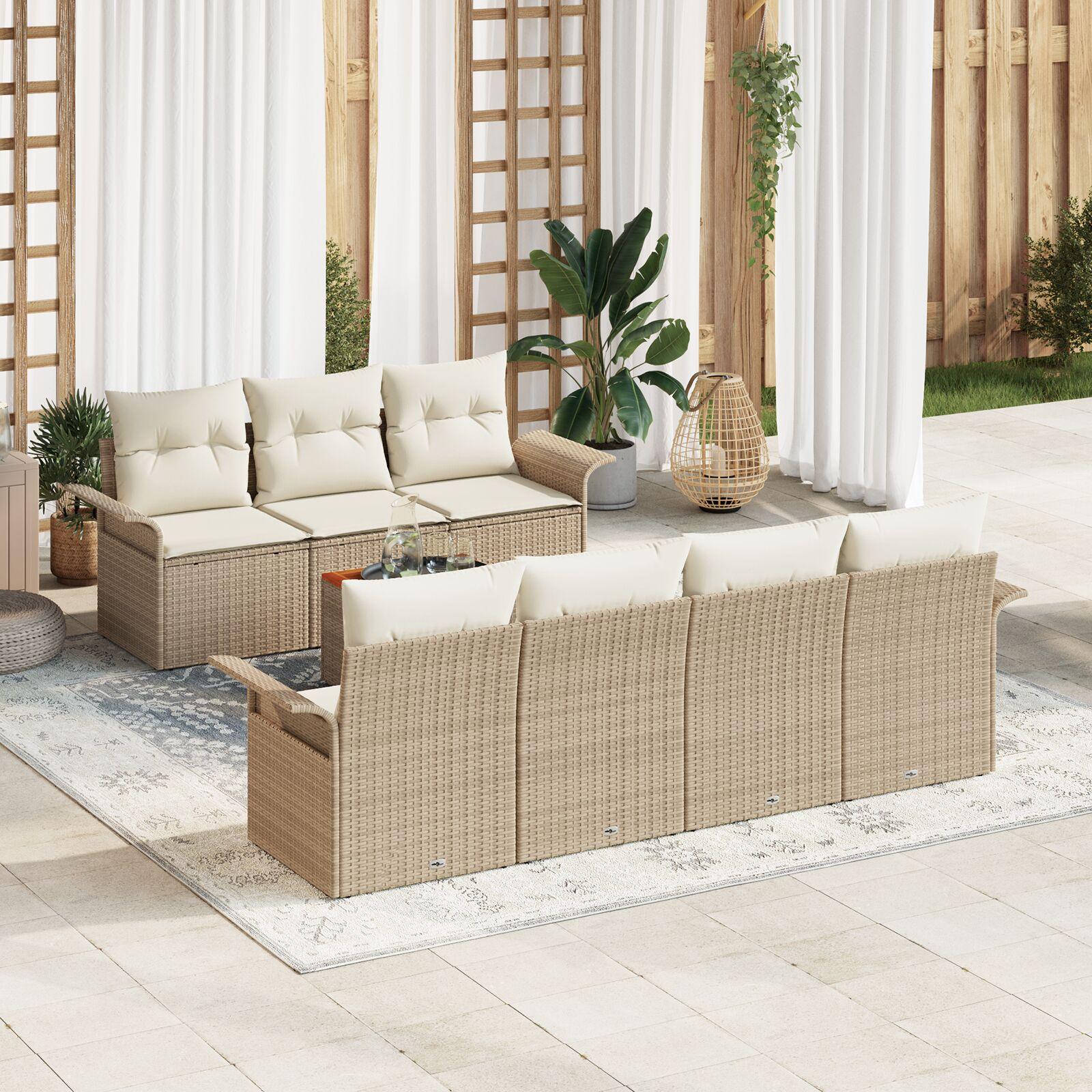 Havesofa sæt med puder 8 stk beige polyrattan
