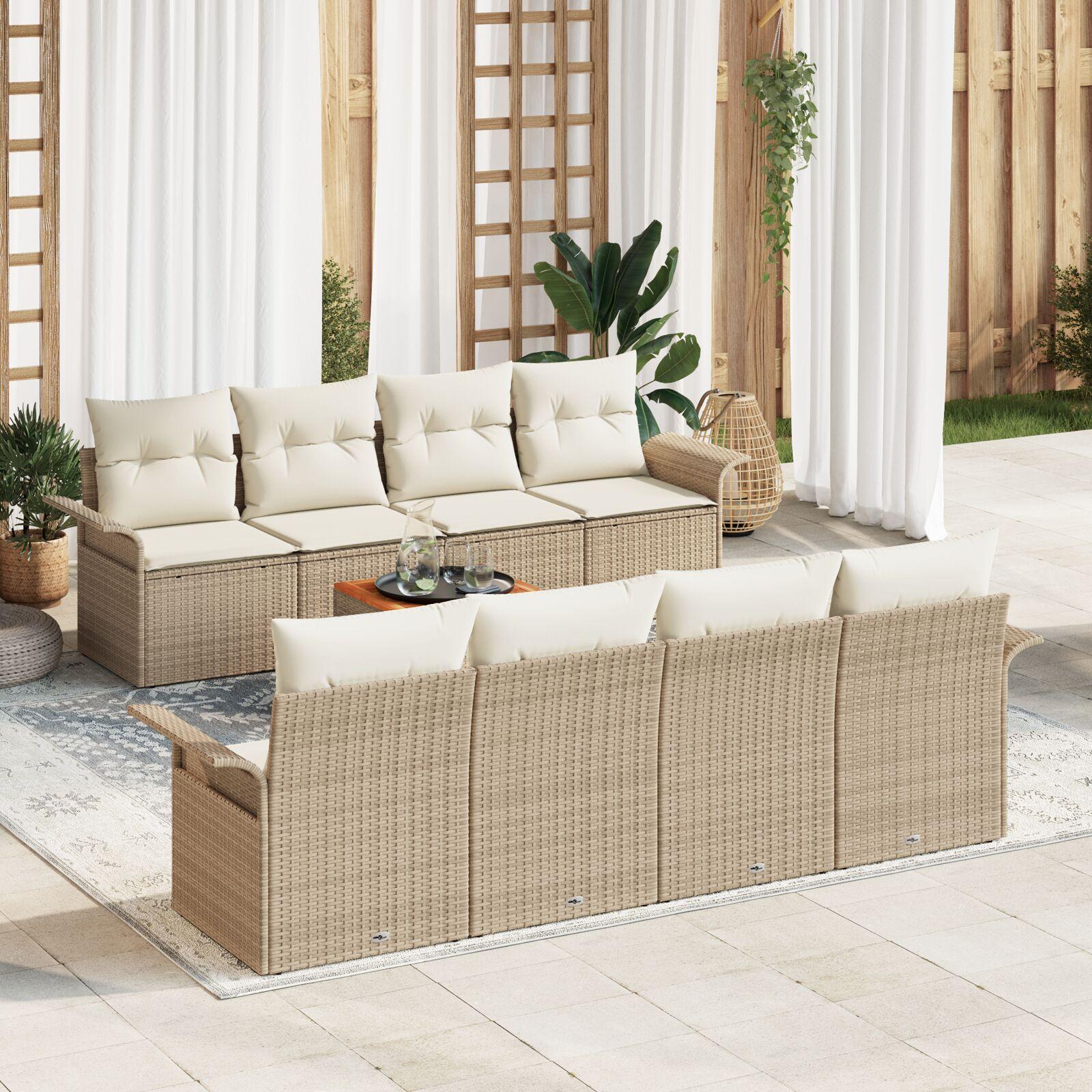 Havesofa sæt med puder - 9 dele i beige polyrattan