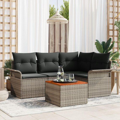 5 delt have sofa sæt med hynder grå polyrattan akacie