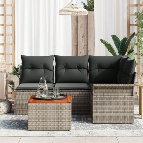 5 delt have sofa sæt med hynder grå polyrattan akacie