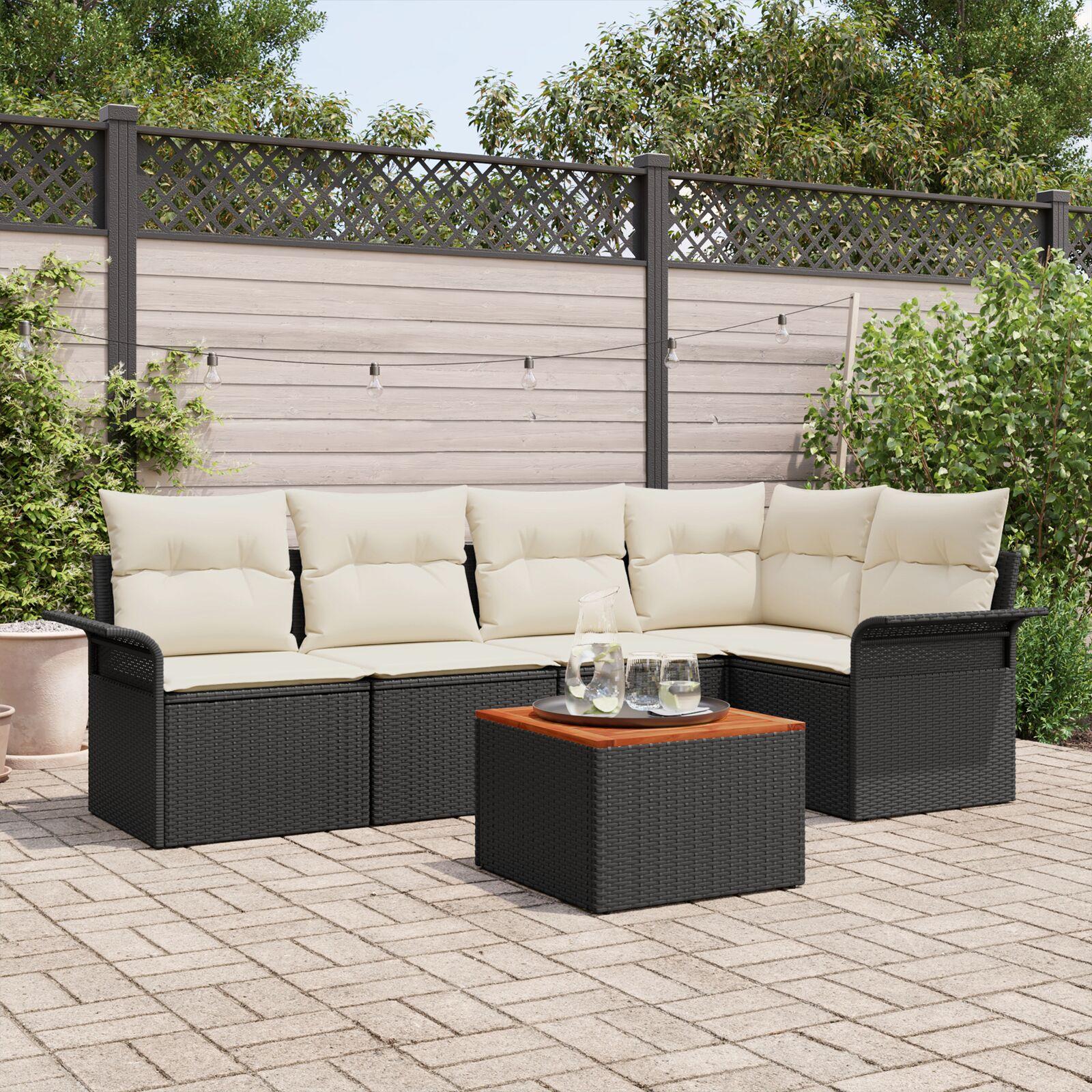 Havesofa sæt 6 stk. i sort polyrattan med havebord