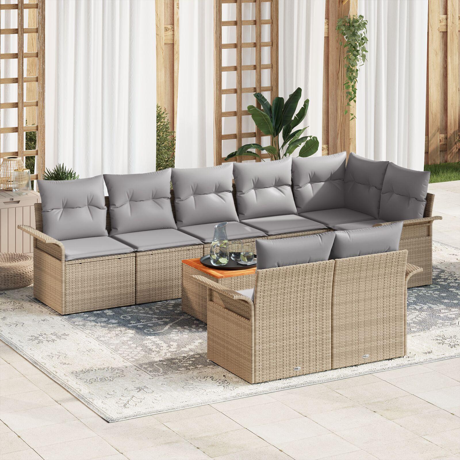 Modulært havesofasæt i beige polyrattan med puder - 9 dele