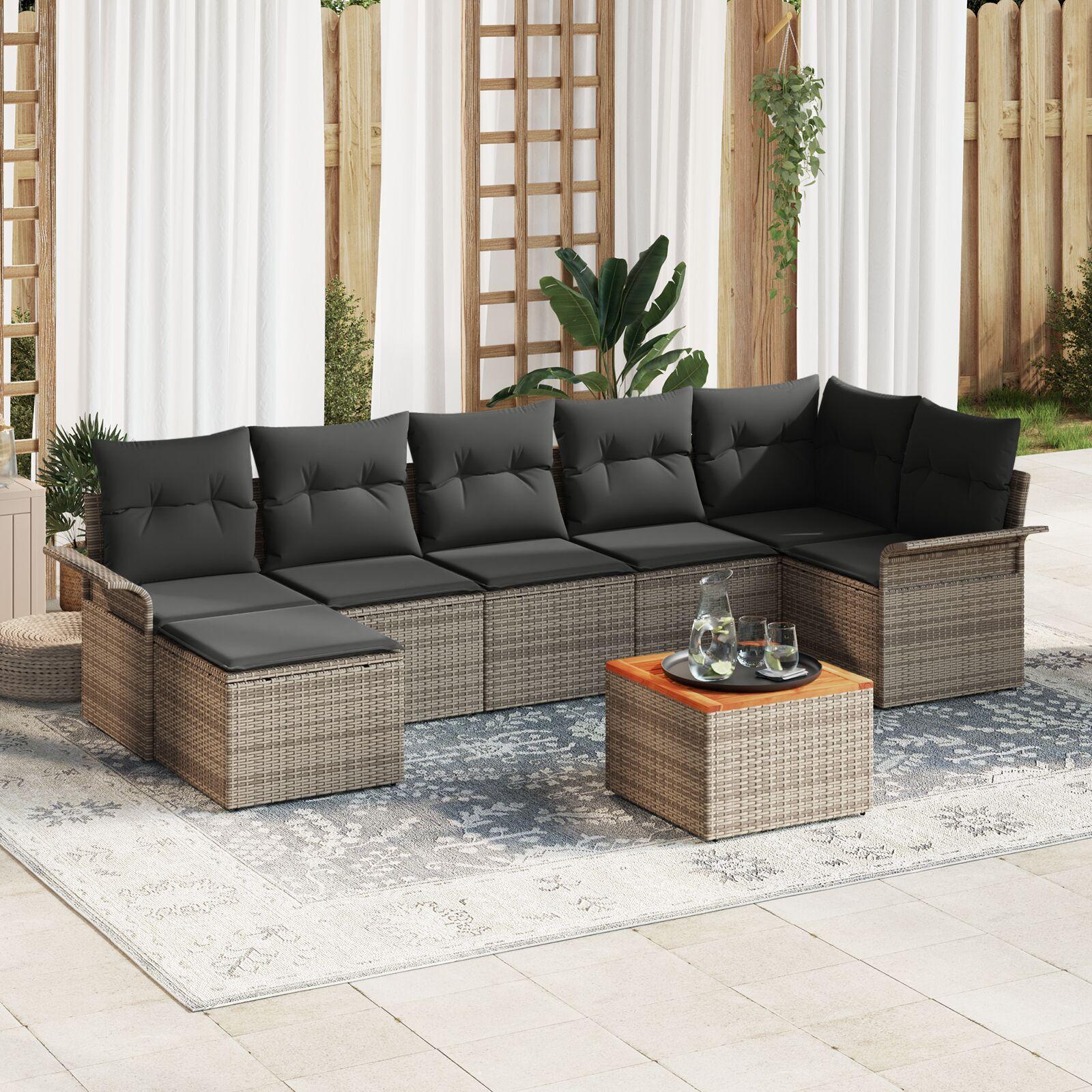 Modulært havesofa-sæt med puder, 8 dele - grå polyrattan og akacietræ