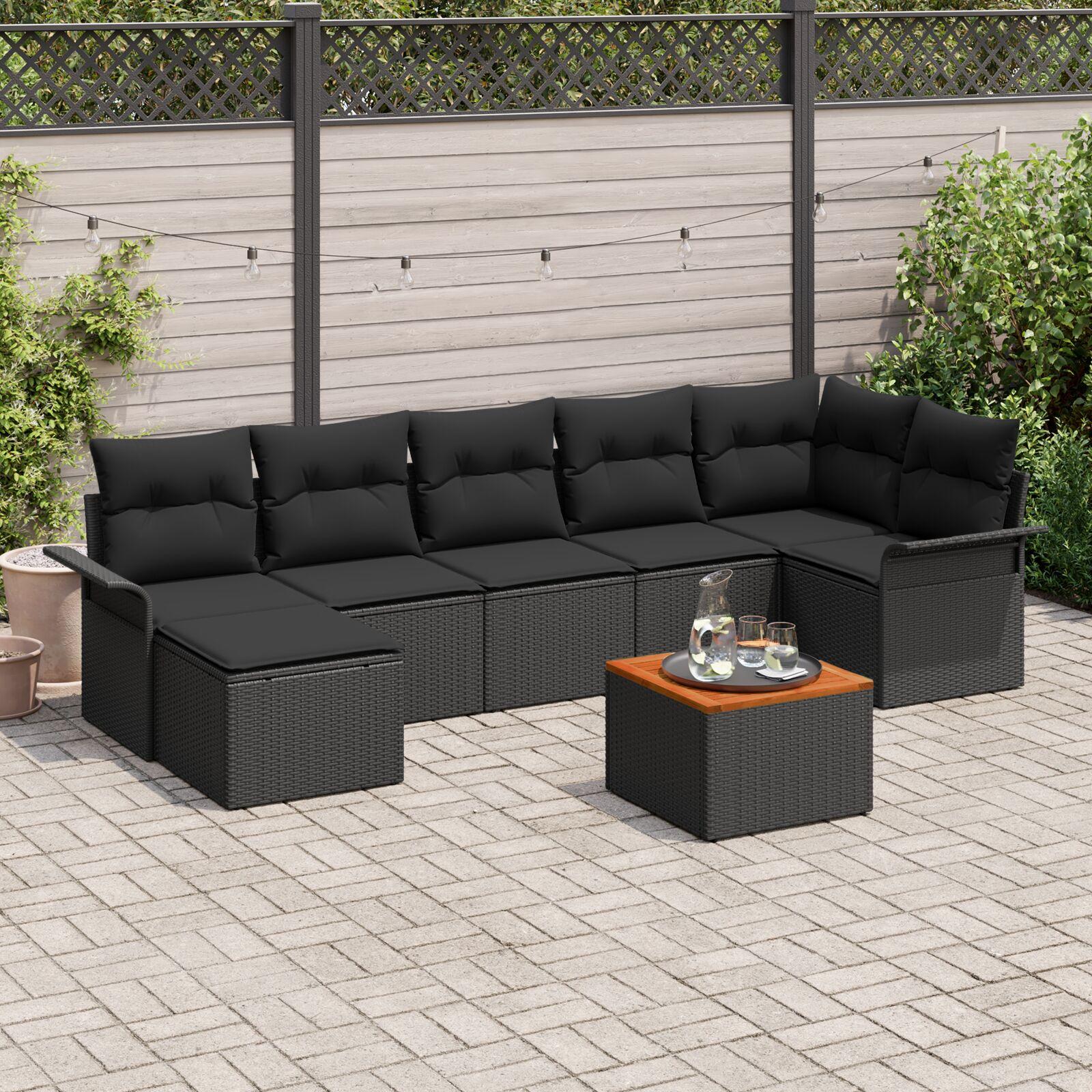 Havesofa sæt i sort polyrattan - modulopbygget 8 dele med puder