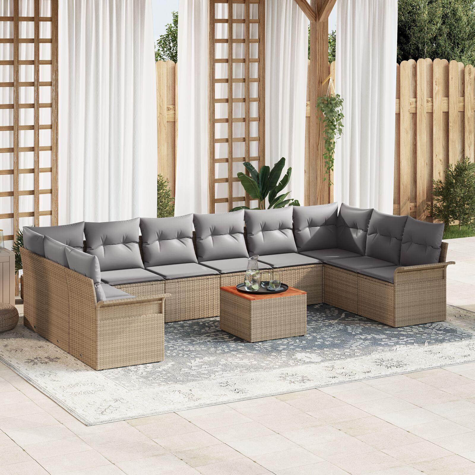 Havesofa Sæt 11 stk Beige Poly rattan