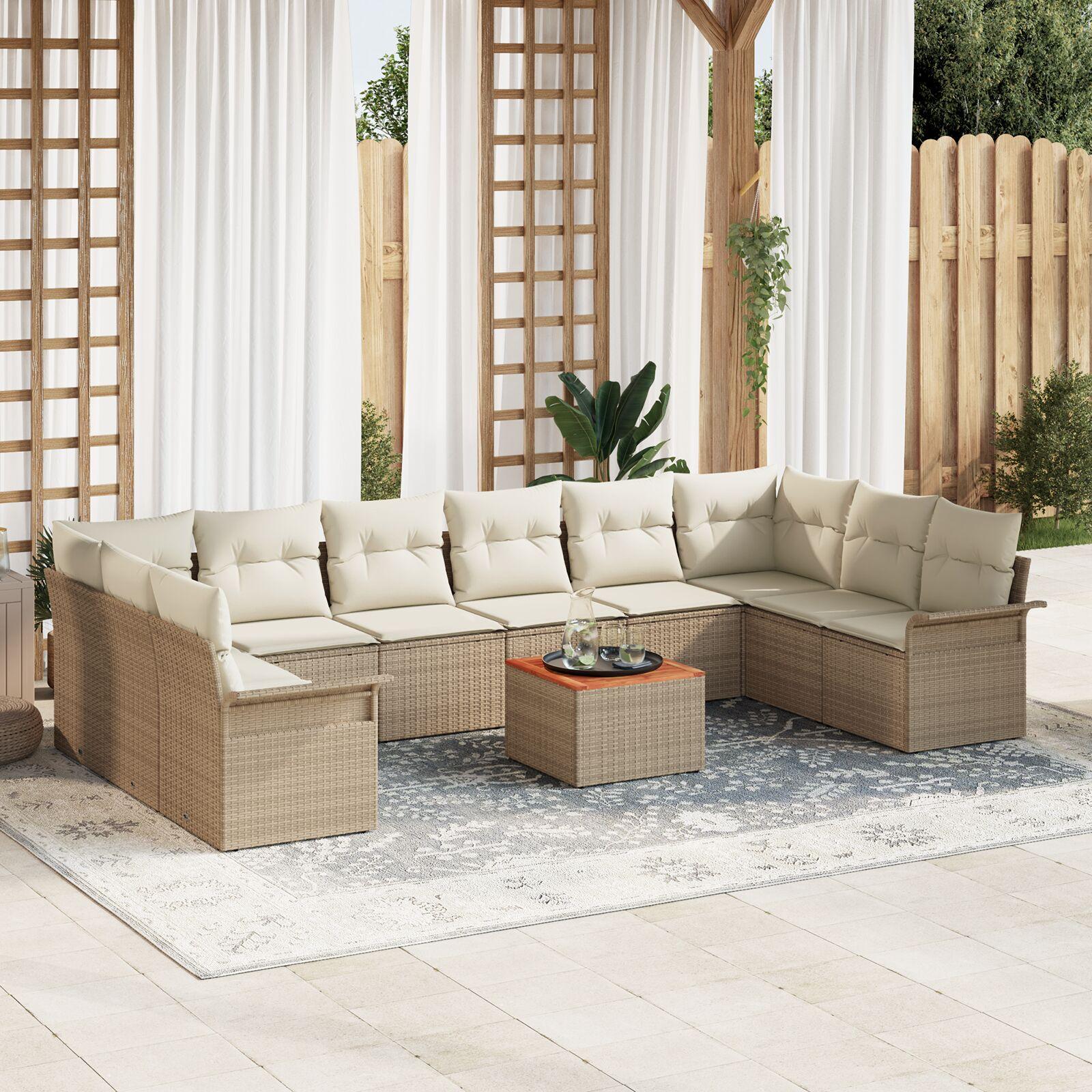 Havesofa Sæt 11 stk Beige Poly rattan