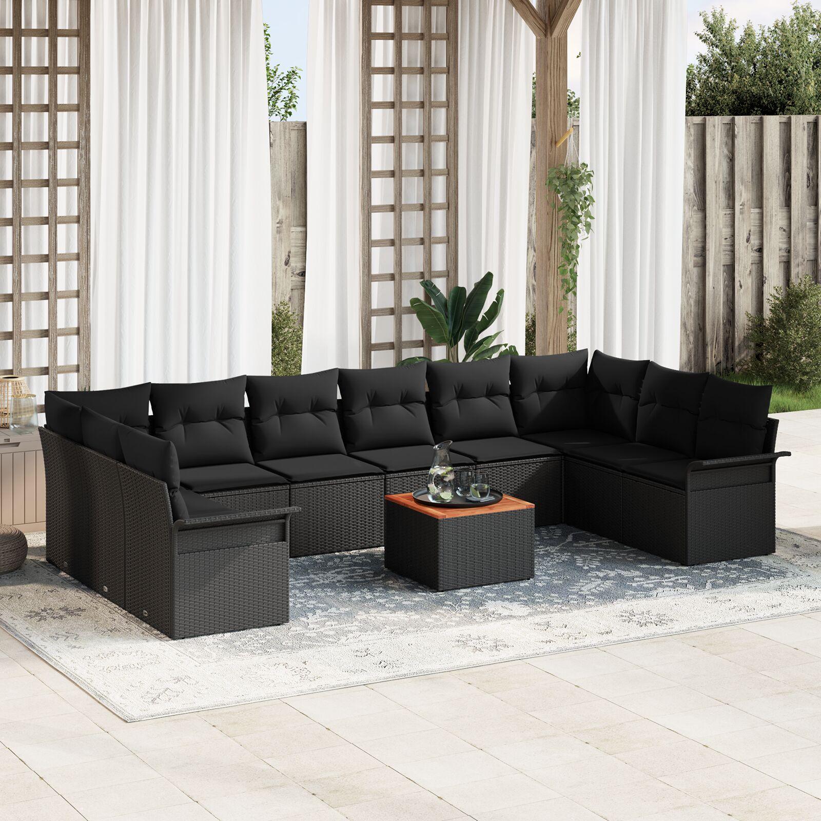 Havesofa Sæt 11 stk Sort Poly rattan