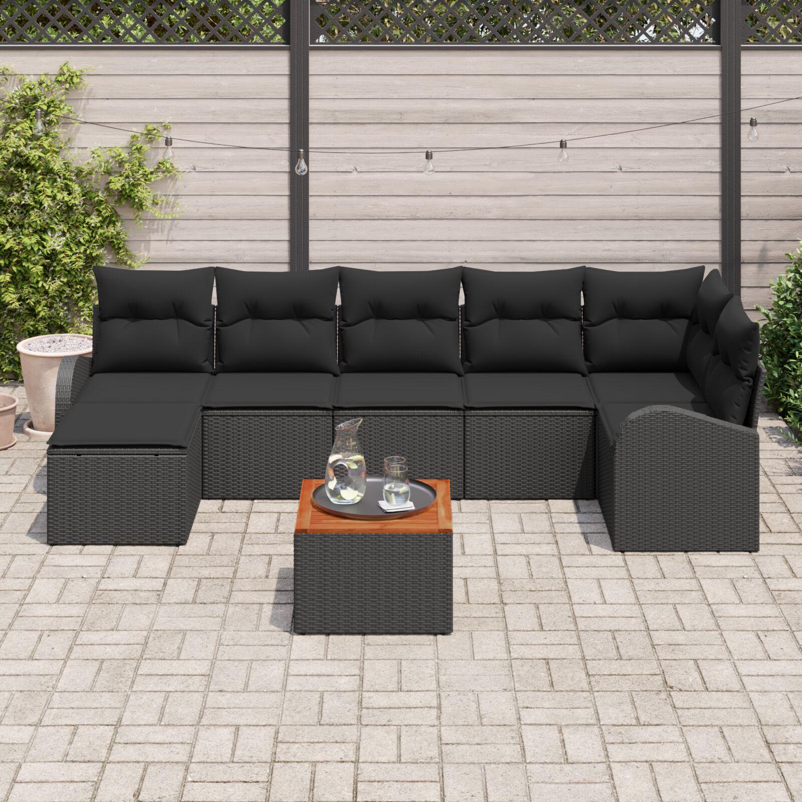 Havesofa Sæt Med Pude 8 Dele Polyrattan - Sort