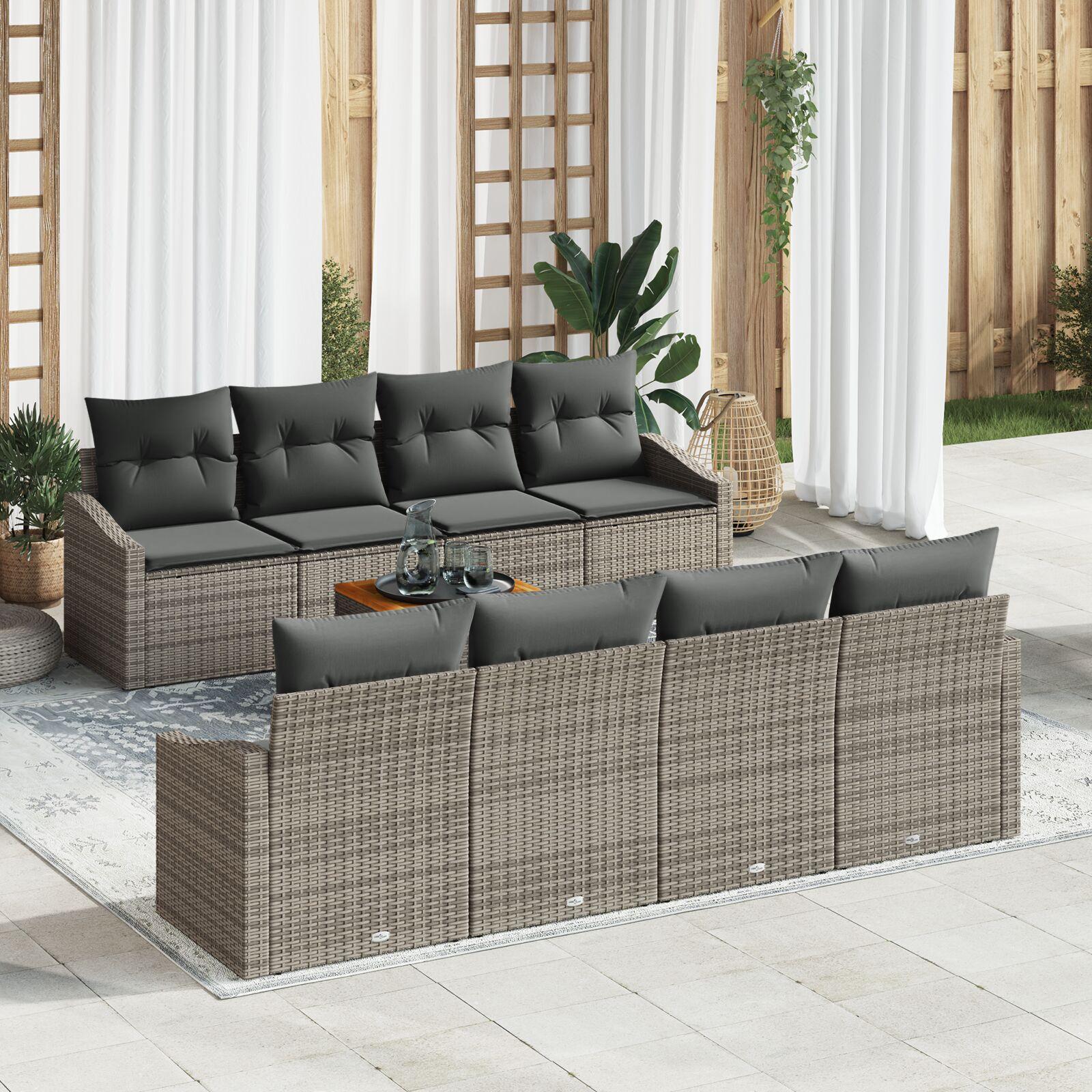 Havesofa Sæt med pude 9 stk Grå Poly rattan