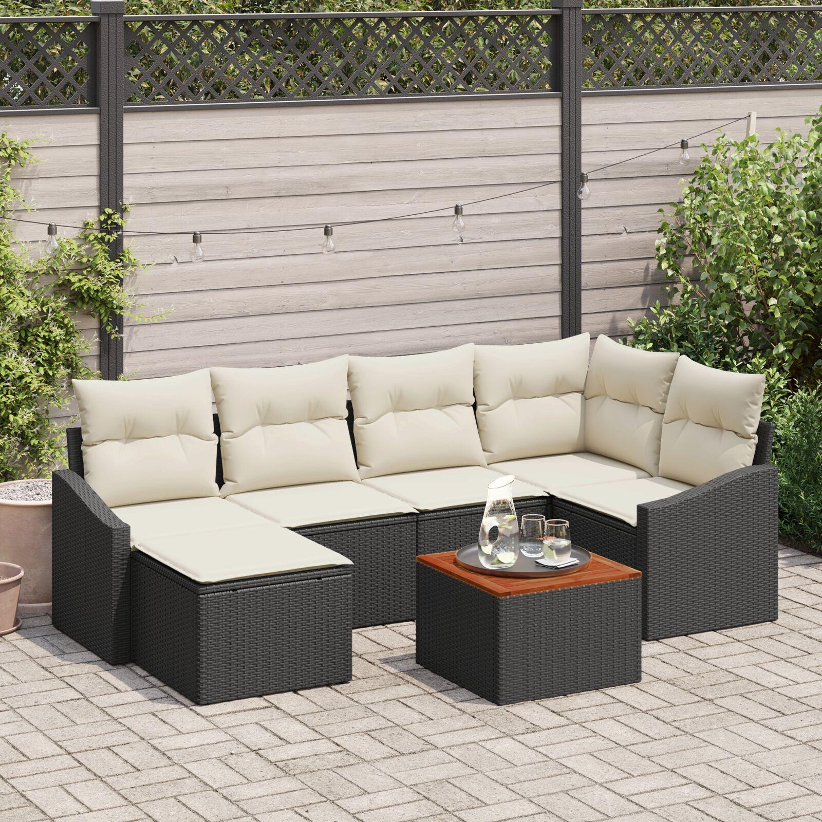 Modulært havesofasæt i sort polyrattan med havebord
