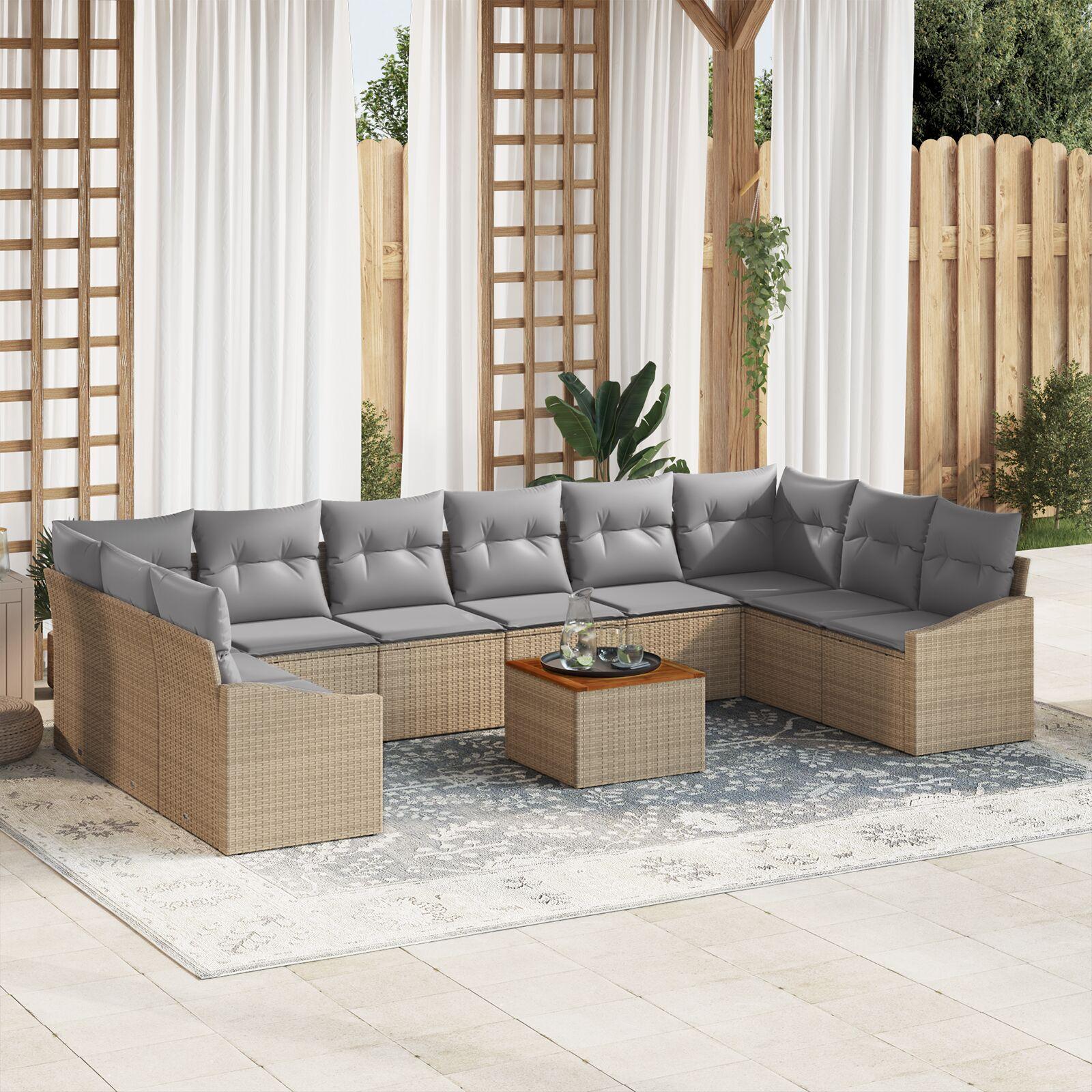 Havesofa Sæt med pude 11 stk Beige Poly rattan