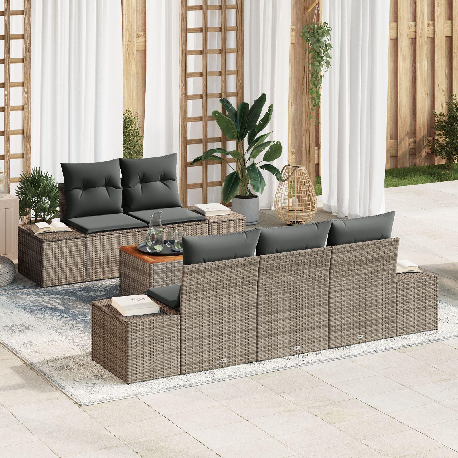 Havesofa Sæt Med Pude 6 Dele Polyrattan - Grå