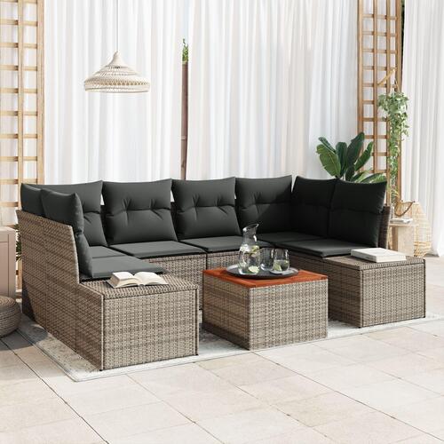 7 Delers Have Sofa Sæt med Puder Grå Polyrattan Akacietræ
