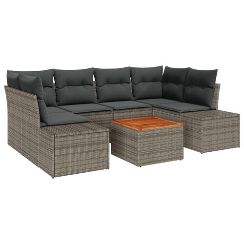 7 Delers Have Sofa Sæt med Puder Grå Polyrattan Akacietræ