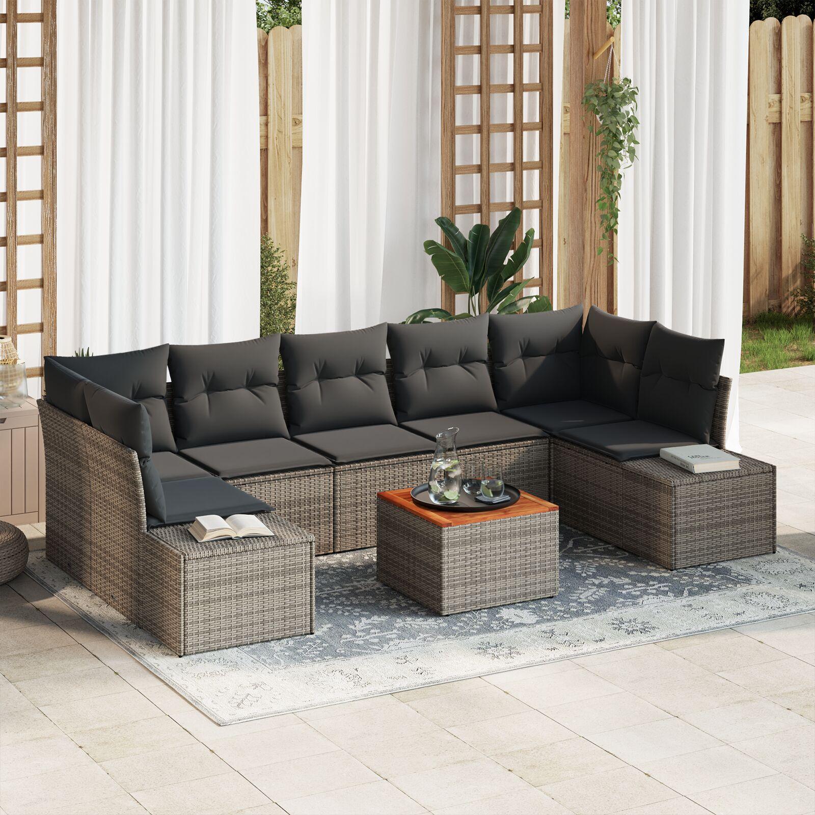 Havesofa Sæt med pude 8 stk Grå Poly rattan