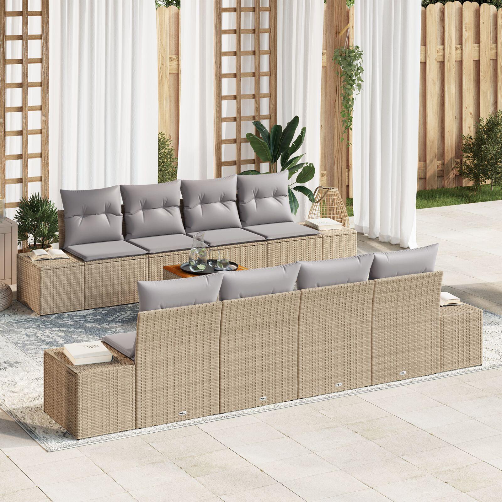 Havesofa Sæt Med Pude 9 Dele Polyrattan - beige og grå