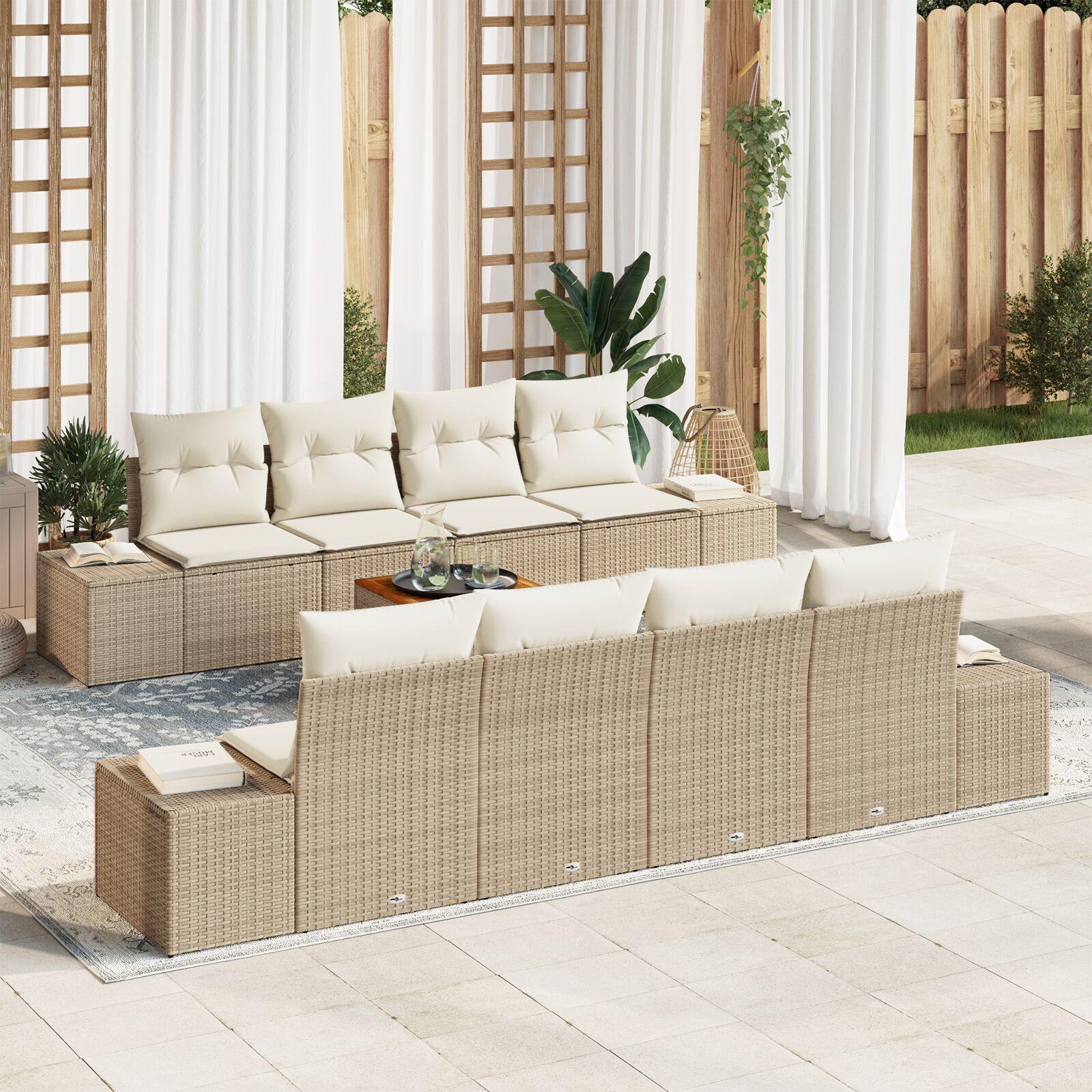 Havesofa Sæt Med Pude 9 Dele Polyrattan - beige og cremefarvet