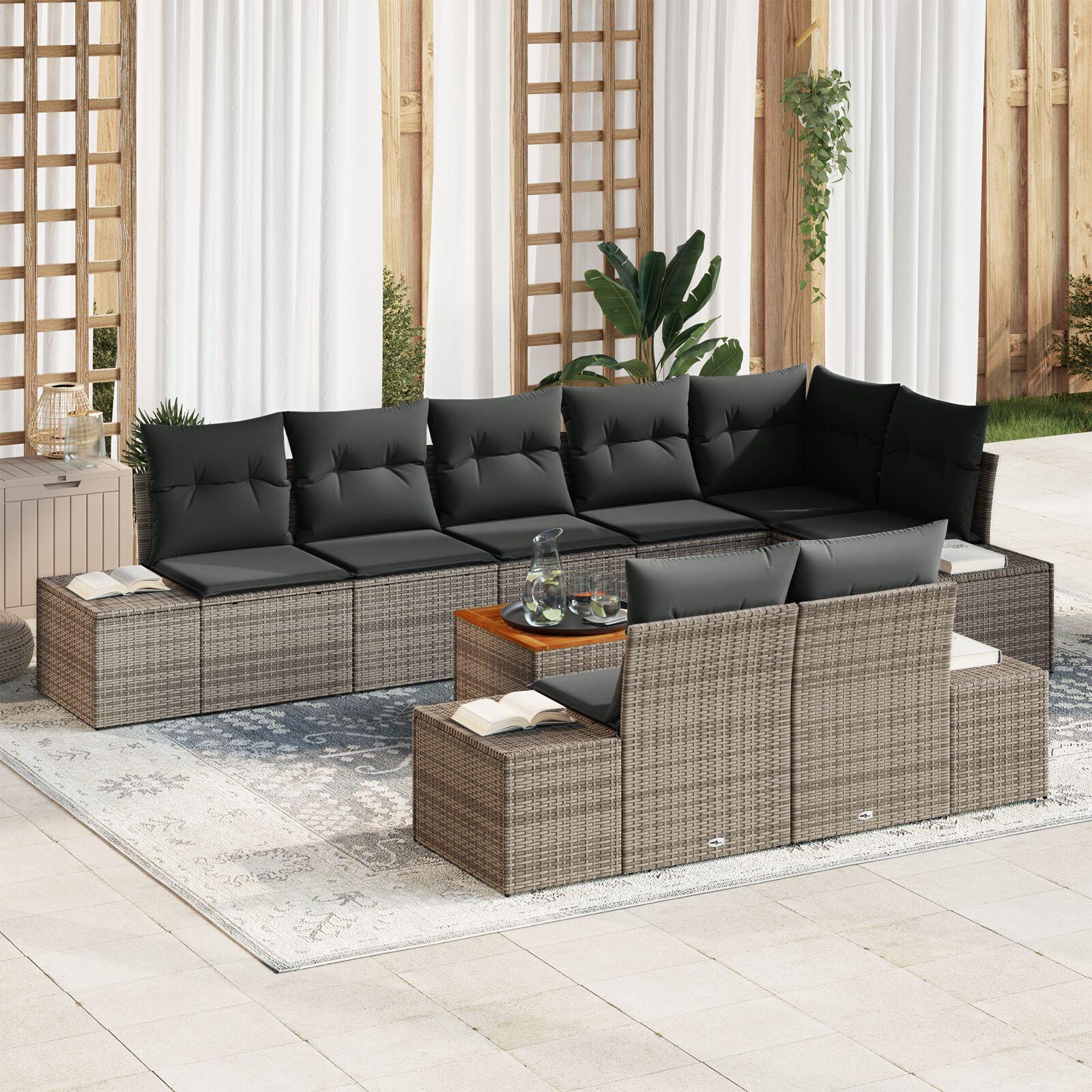 Havesofa Sæt med pude 9 stk Grå Poly rattan