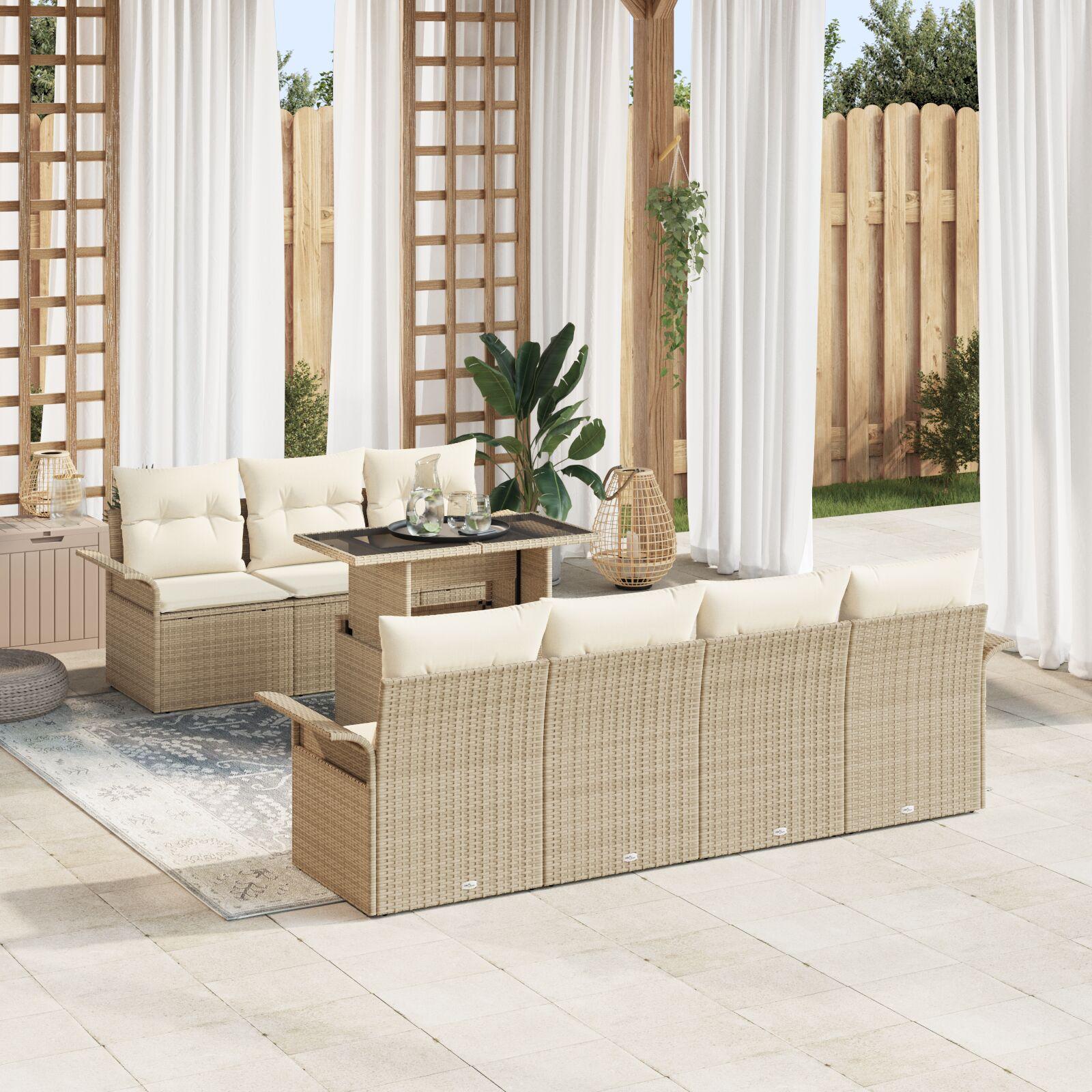 Havesofa Sæt med pude 8 stk Beige Poly rattan
