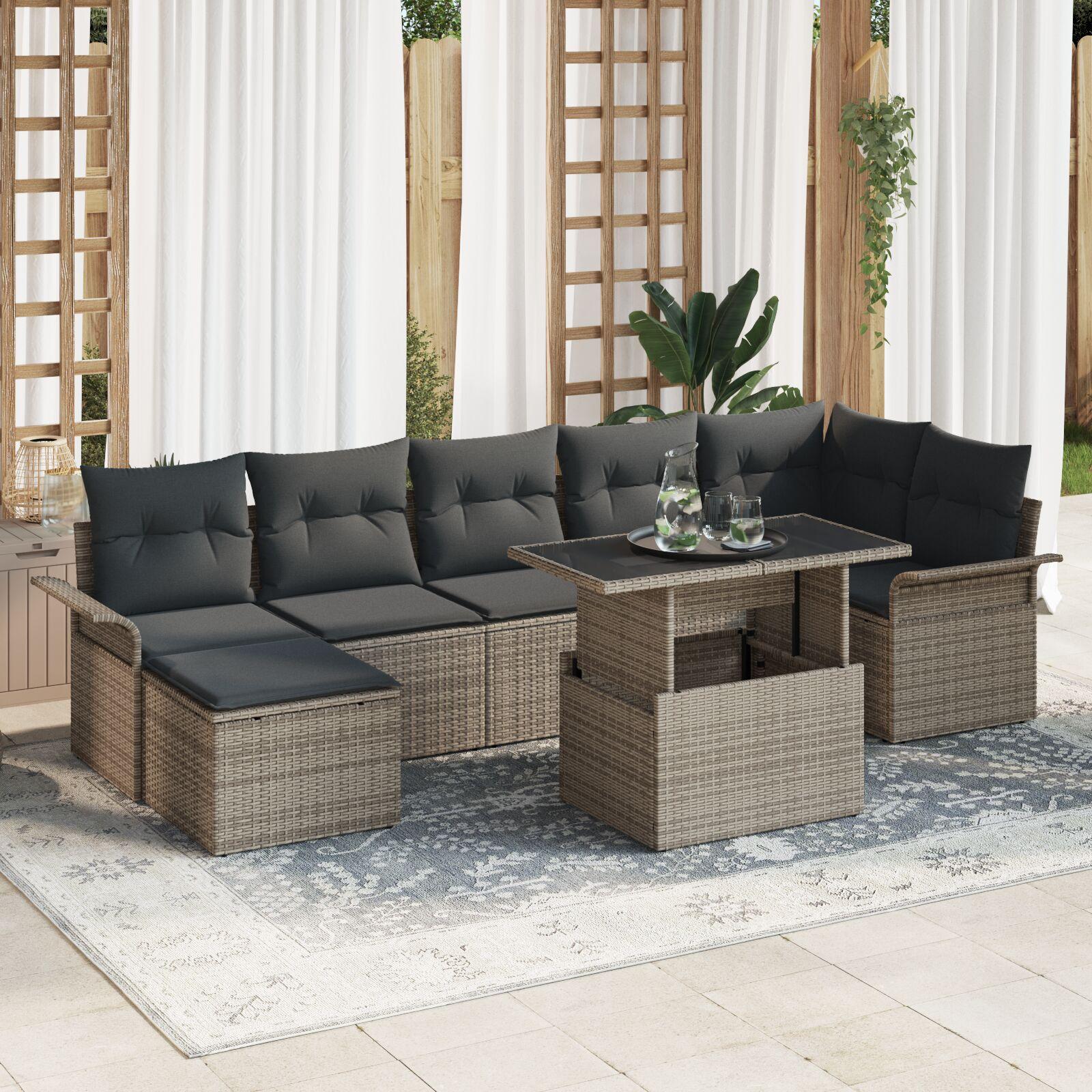 Havesofa Sæt Med Pude 8 Dele Poly Rattan - Grå