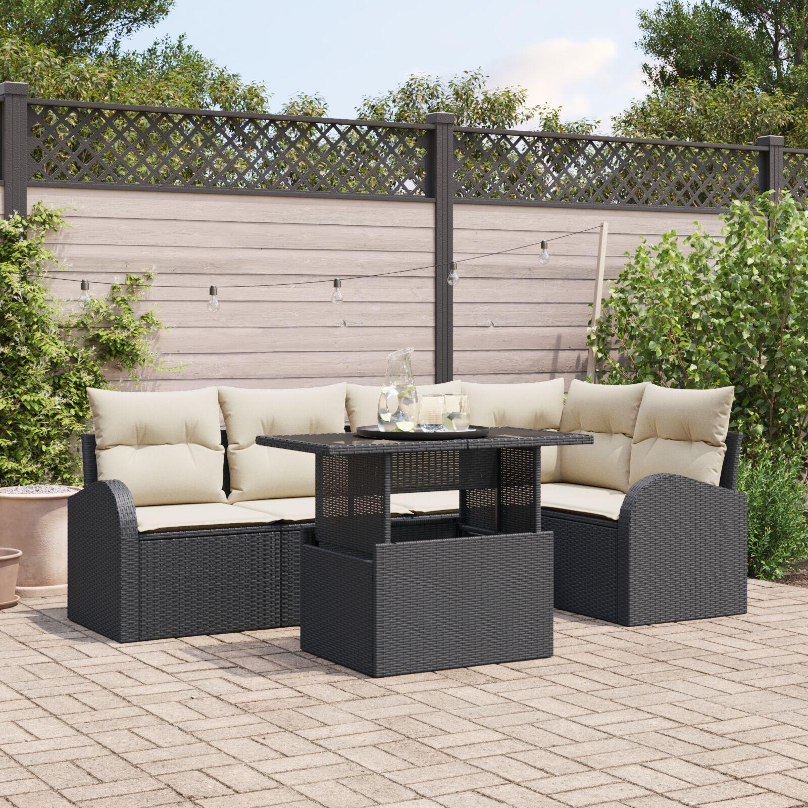 Havesofa S�t 6 stk Sort og cremefarvet 100 x 55 x 73 cm