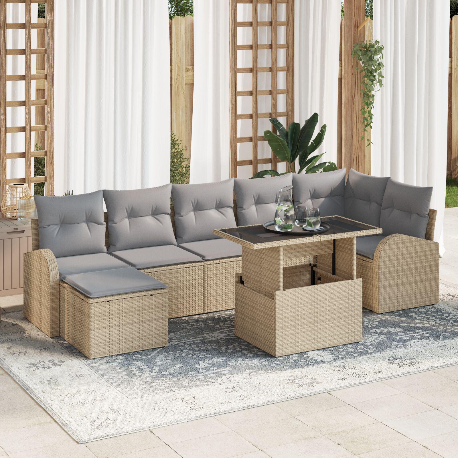 Havesofa Sæt med pude 8 stk beige og lysegrå