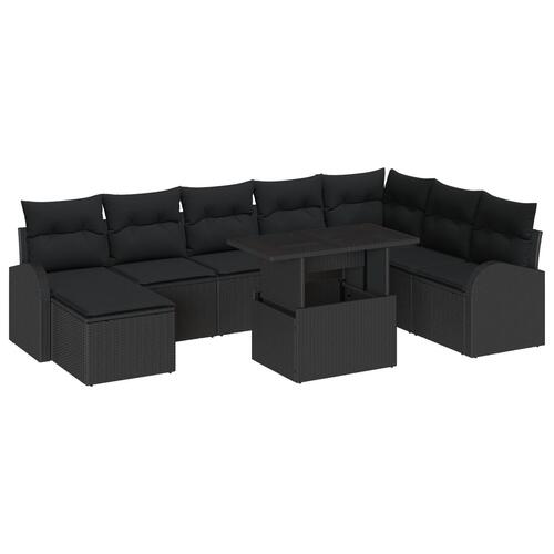 9 Stykker Havemøbel Sofa Sæt Med Puder Sort Poly Rattan