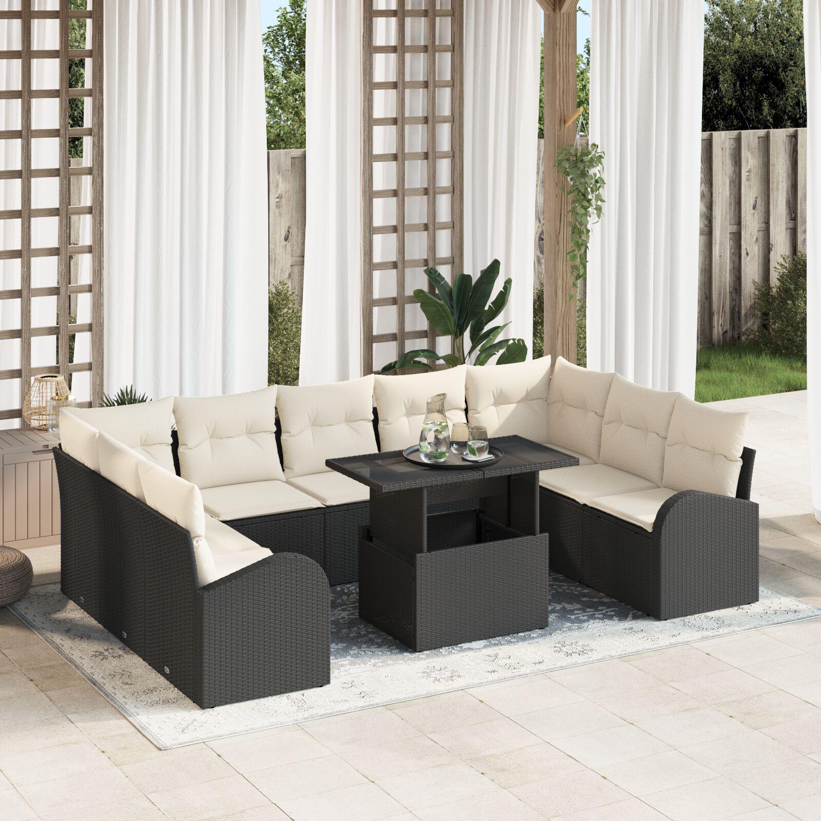 Havesofa Sæt 10 stk Sort og cremefarvet 100 x 55 x 73 cm