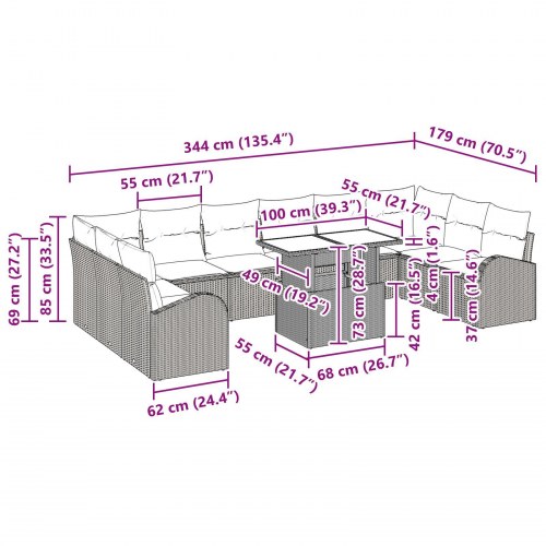 11-delt Have Sofa Sæt med Puder Brun Poly Rattan