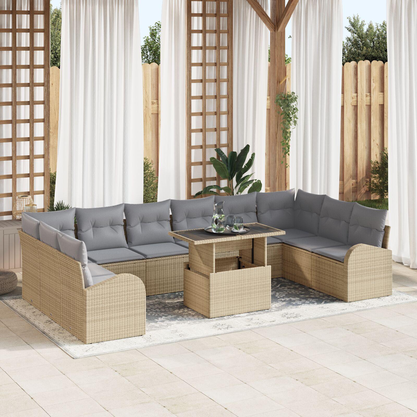 Havesofa Sæt med pude 11 stk beige og lysegrå 100 x 55 x 73 cm