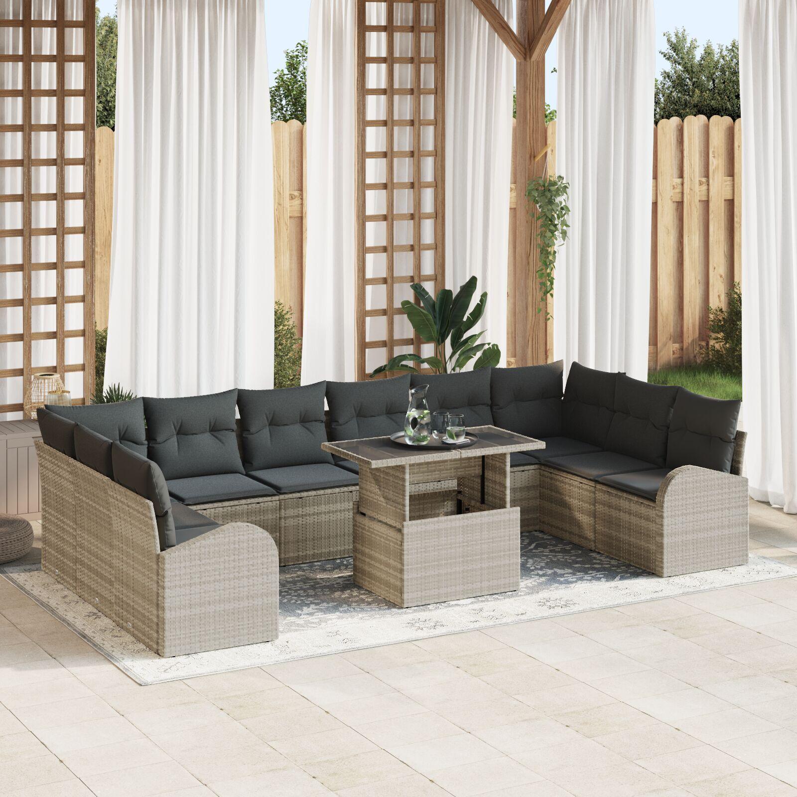 Havesofa Sæt med pude 11 stk Lysegrå 100 x 55 x 73 cm