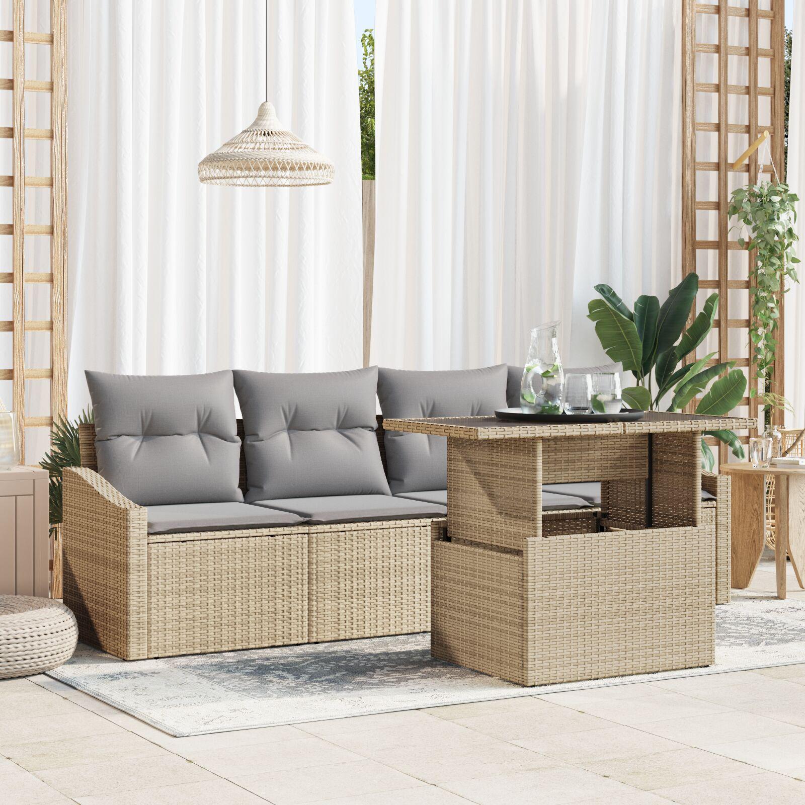 Havesofa Sæt med pude 5 stk beige og lysegrå 100 x 55 x 73 cm
