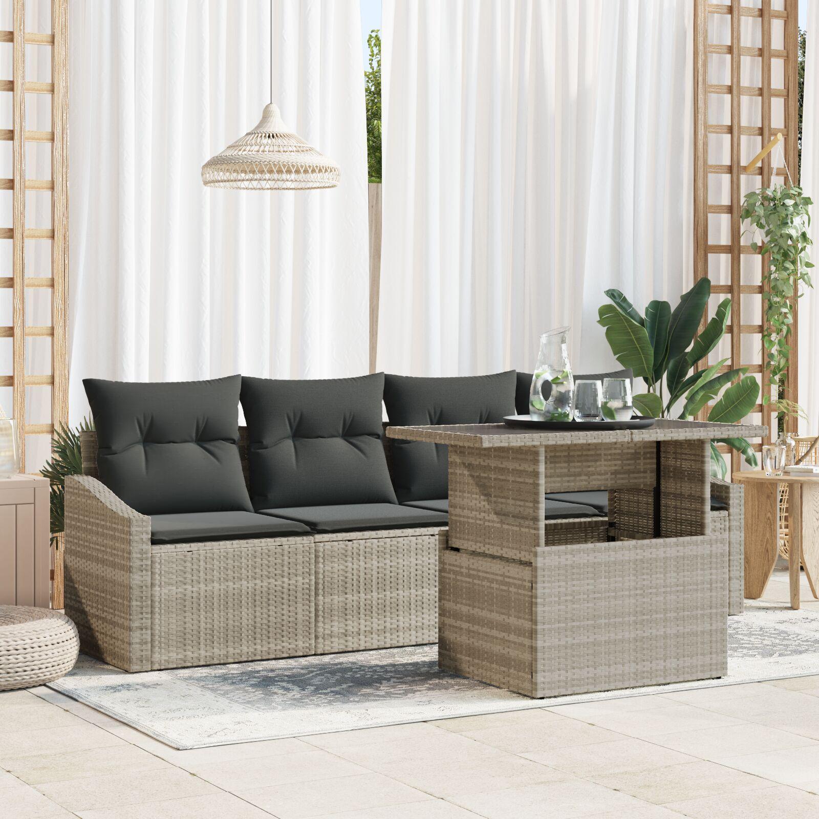 Havesofa Sæt med pude 5 stk Lysegrå 100 x 55 x 73 cm