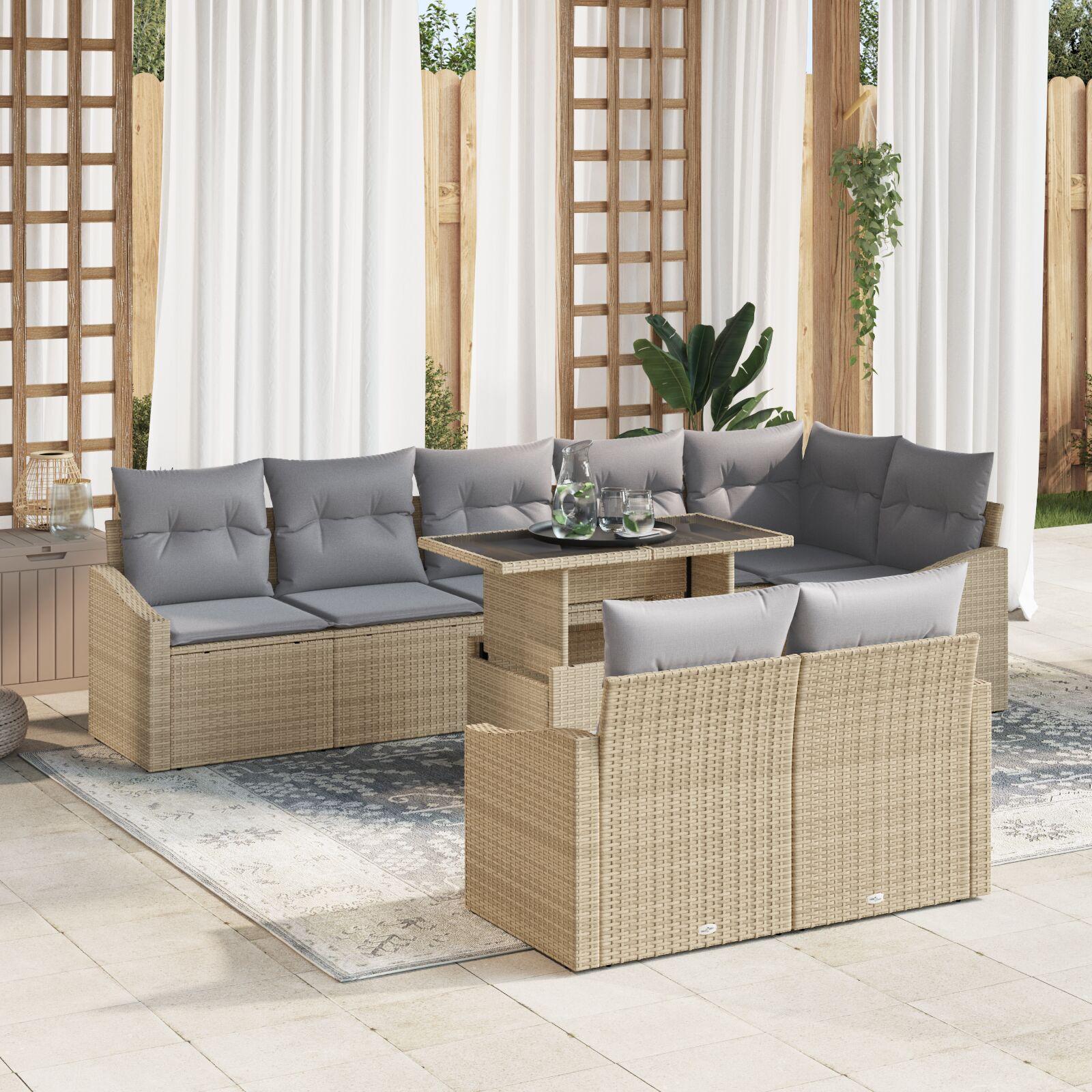 Havesofa Sæt med pude 9 stk beige og lysegrå