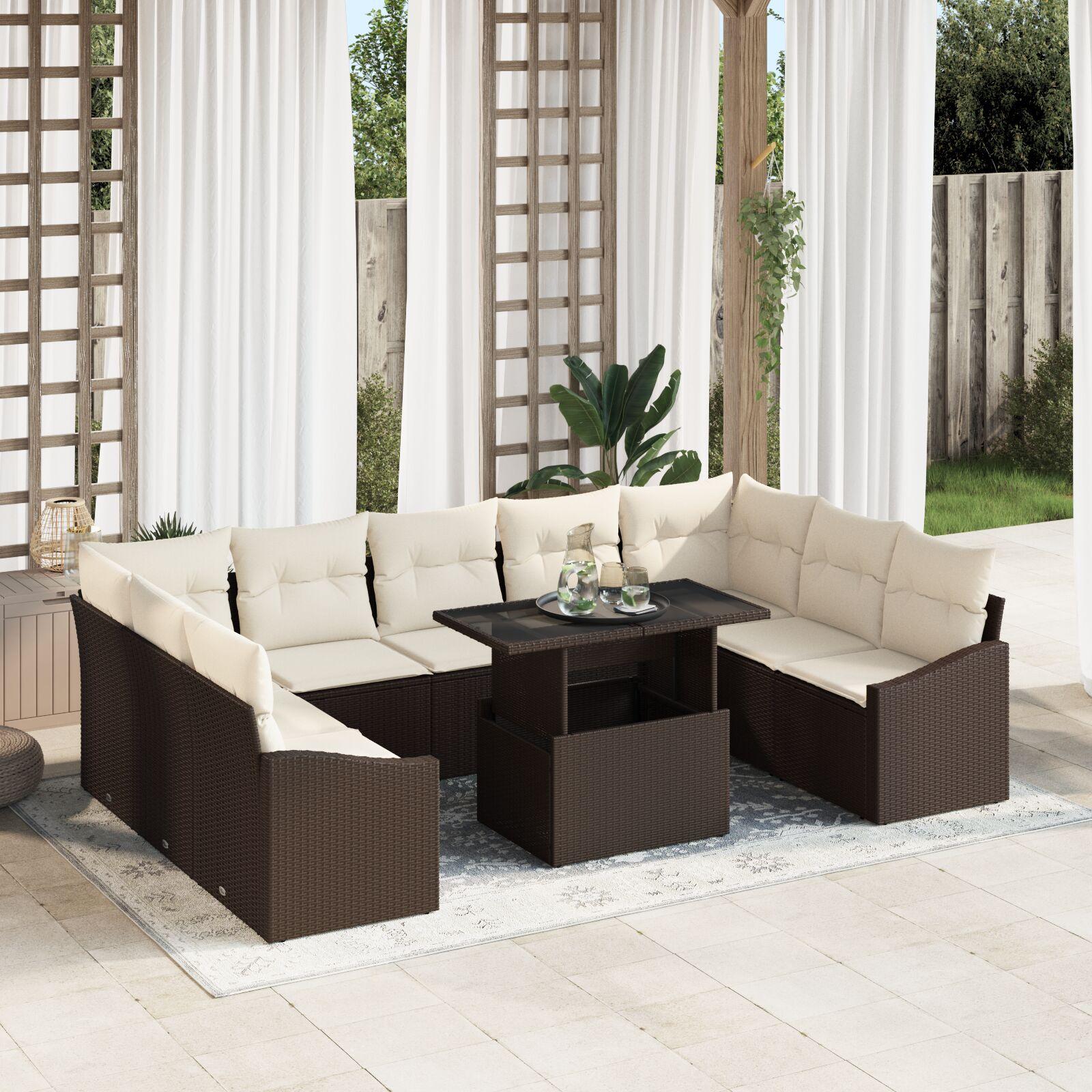 Havesofa Sæt 10 stk Brun og cremefarvet 100 x 55 x 73 cm