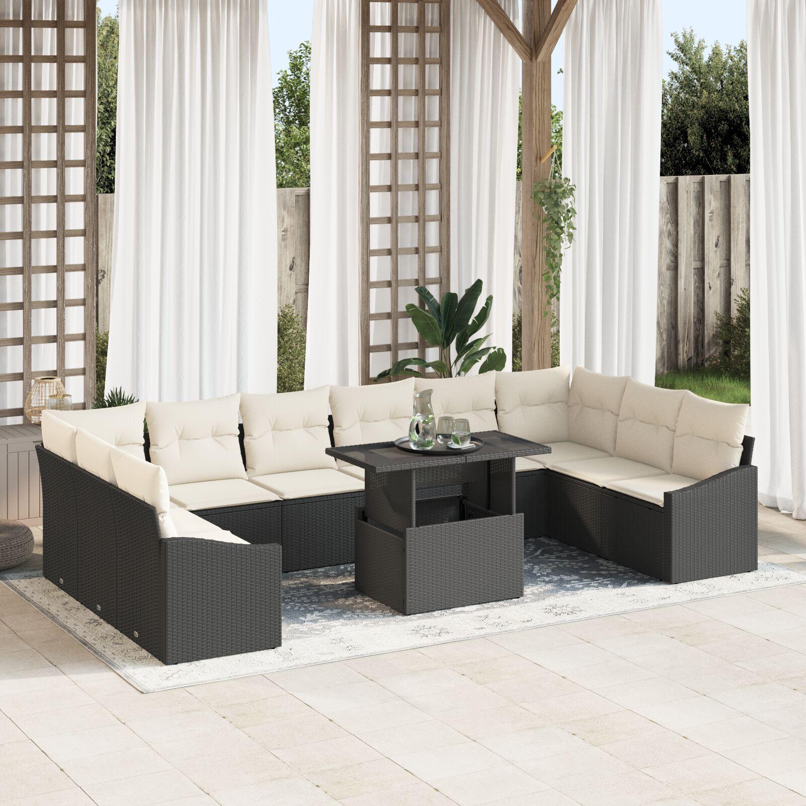 Havesofa Sæt 11 stk Sort og cremefarvet 100 x 55 x 73 cm