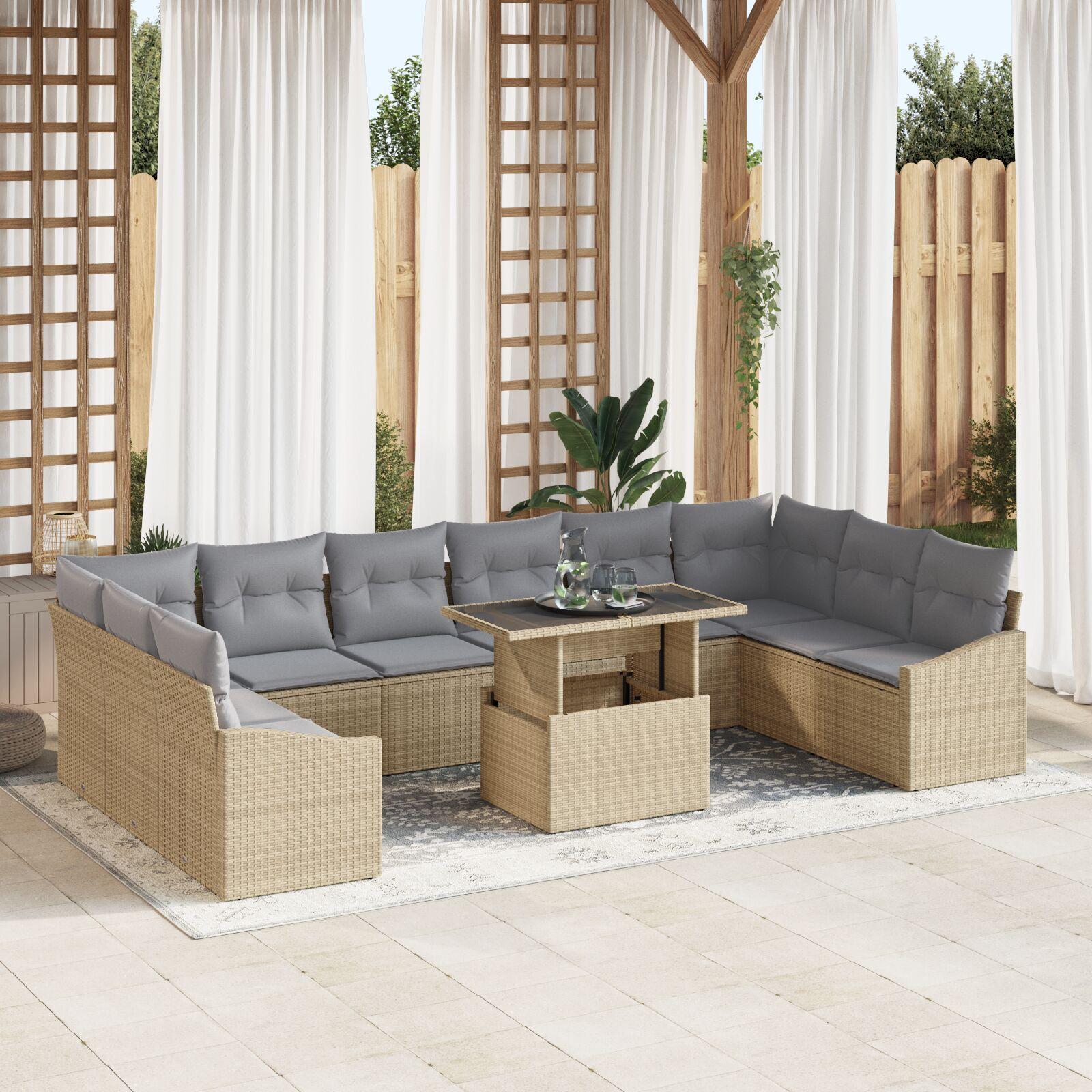 Havesofa Sæt med pude 11 stk beige og lysegrå 100 x 55 x 73 cm