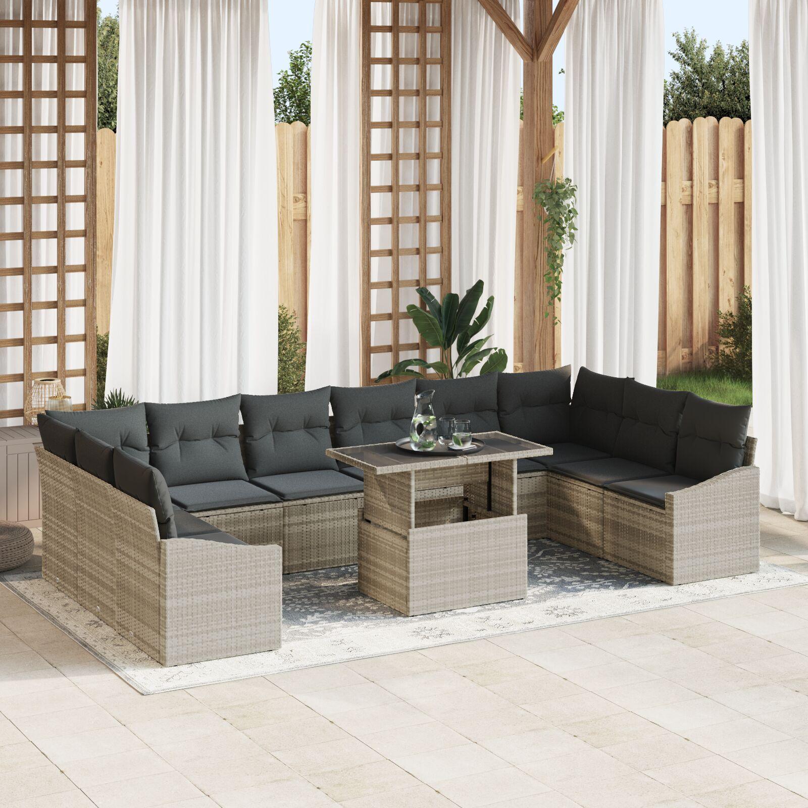 Havesofa Sæt med pude 11 stk Lysegrå 100 x 55 x 73 cm
