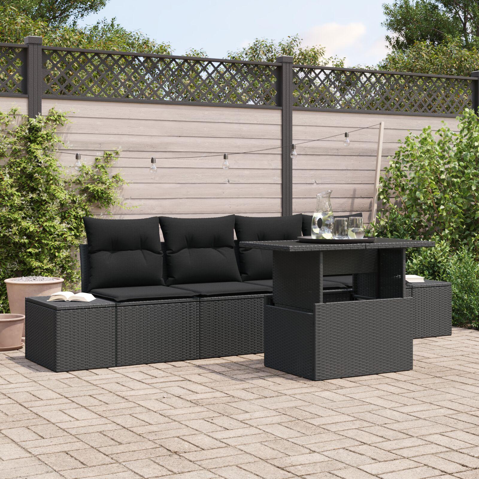 Havesofa Sæt med pude 5 stk Sort 100 x 55 x 73 cm