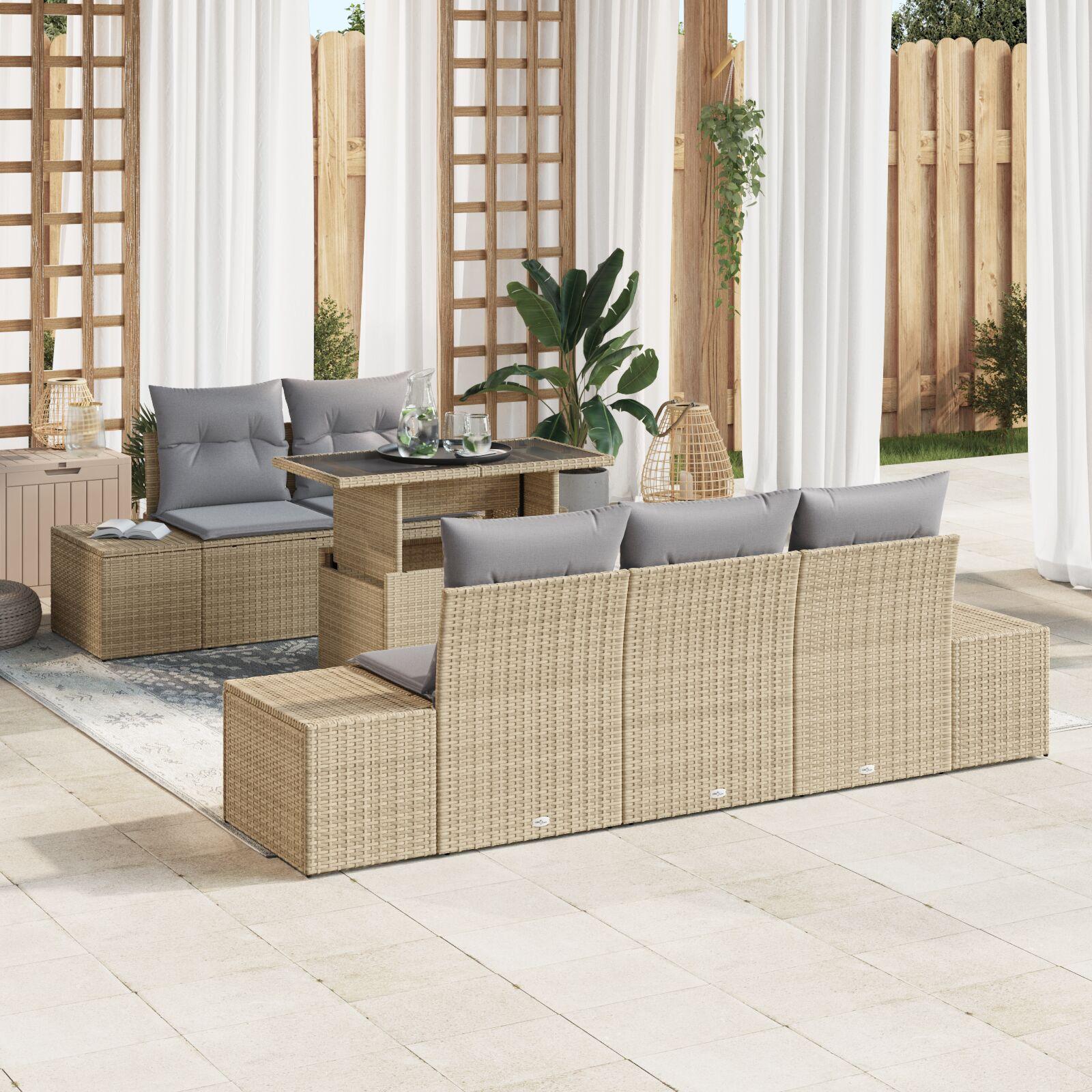 Havesofa Sæt med pude 6 stk beige og lysegrå 100 x 55 x 73 cm