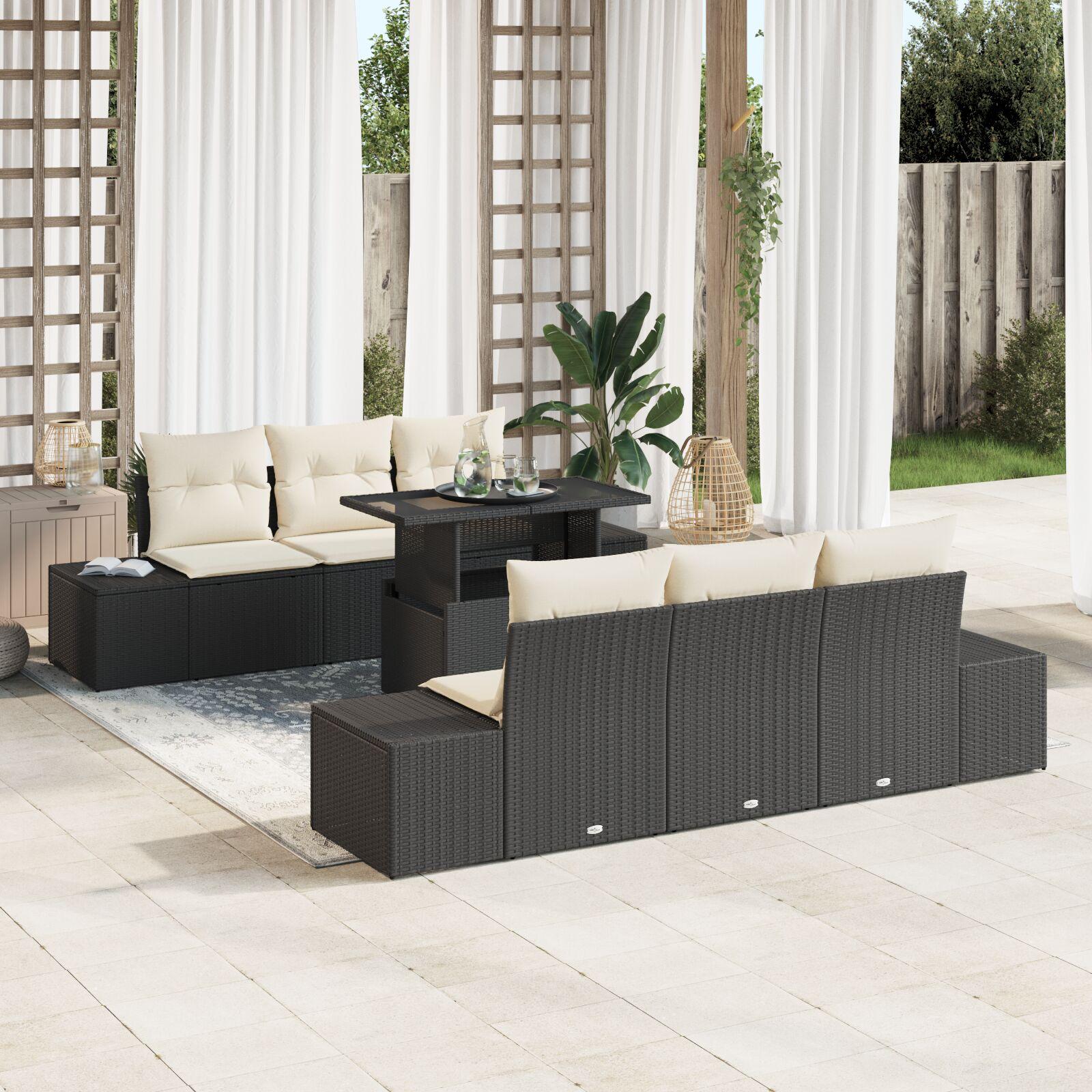 Havesofa Sæt 7 stk Sort og cremefarvet 100 x 55 x 73 cm