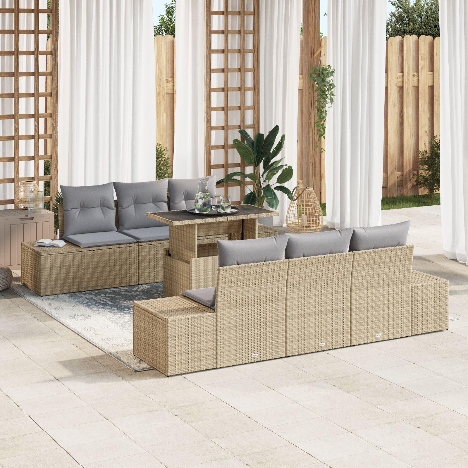 Havesofa Sæt med pude 7 stk beige og lysegrå 100 x 55 x 73 cm