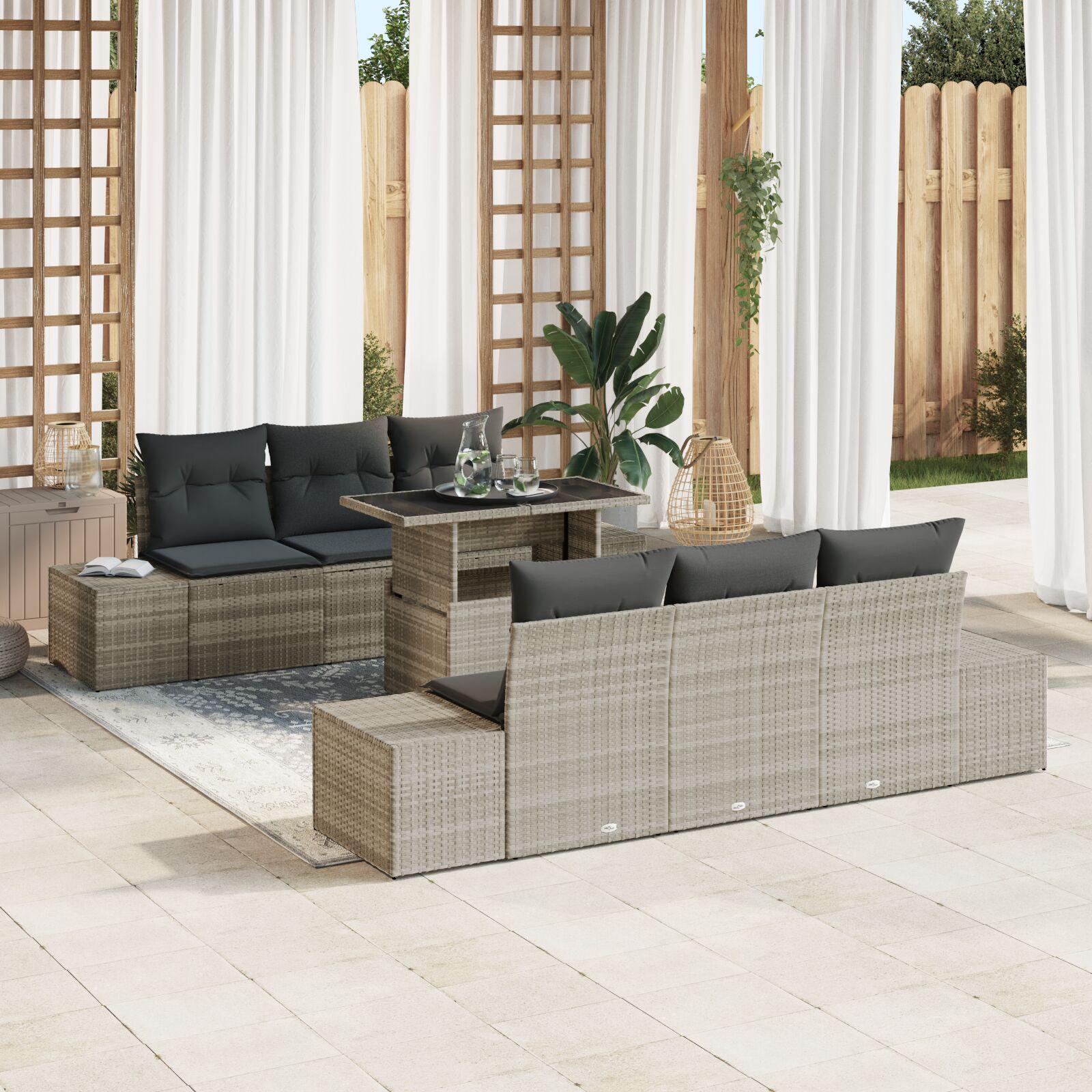 Havesofa Sæt med pude 7 stk Lysegrå 100 x 55 x 73 cm