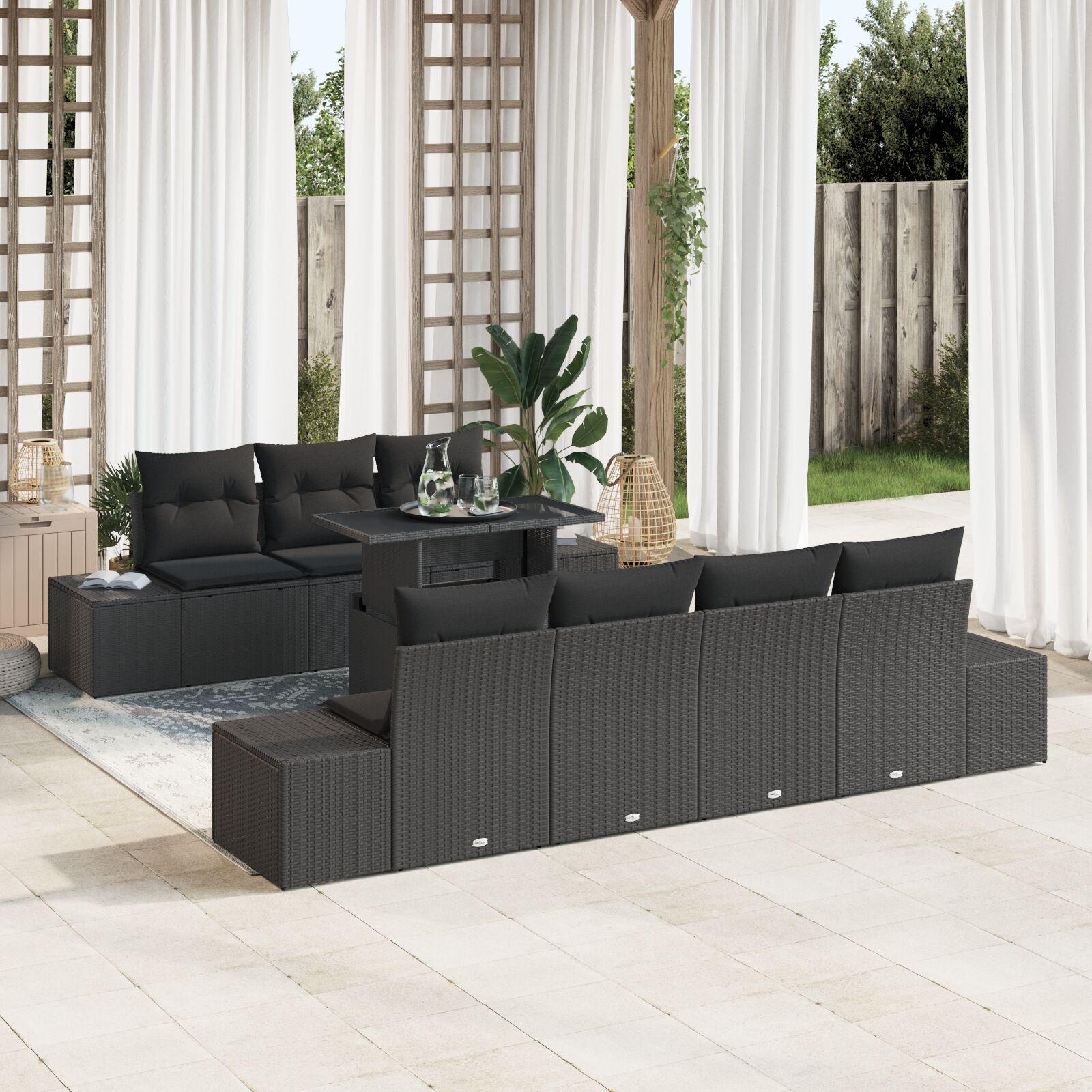 Havesofa Sæt med pude 8 stk Sort 100 x 55 x 73 cm