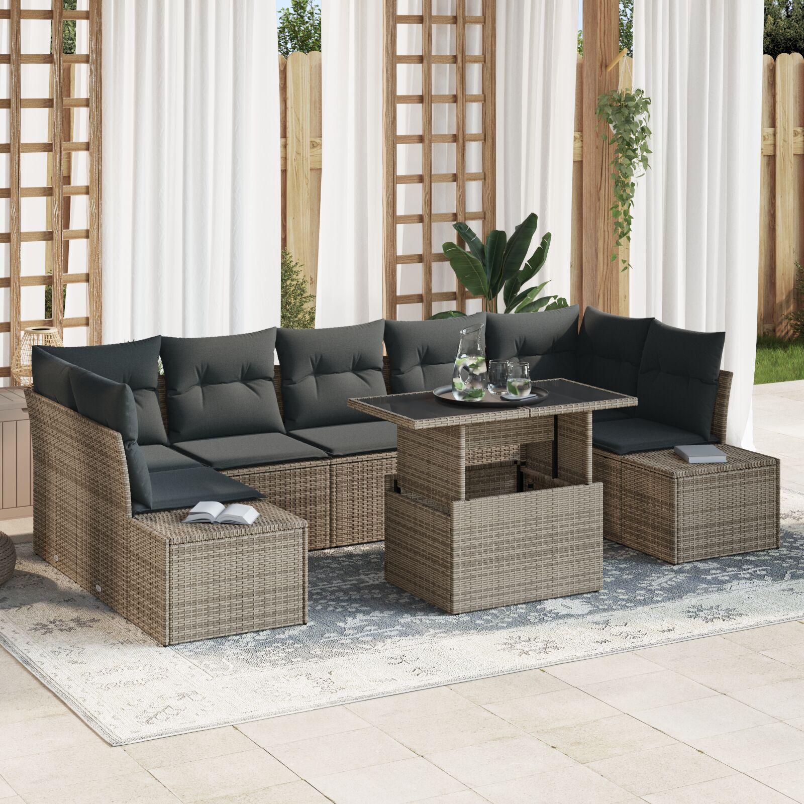 Havesofa Sæt med pude 8 stk Grå 100 x 55 x 73 cm