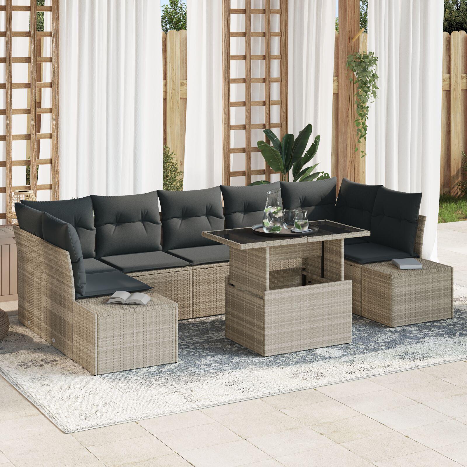 Havesofa Sæt med pude 8 stk Lysegrå 100 x 55 x 73 cm